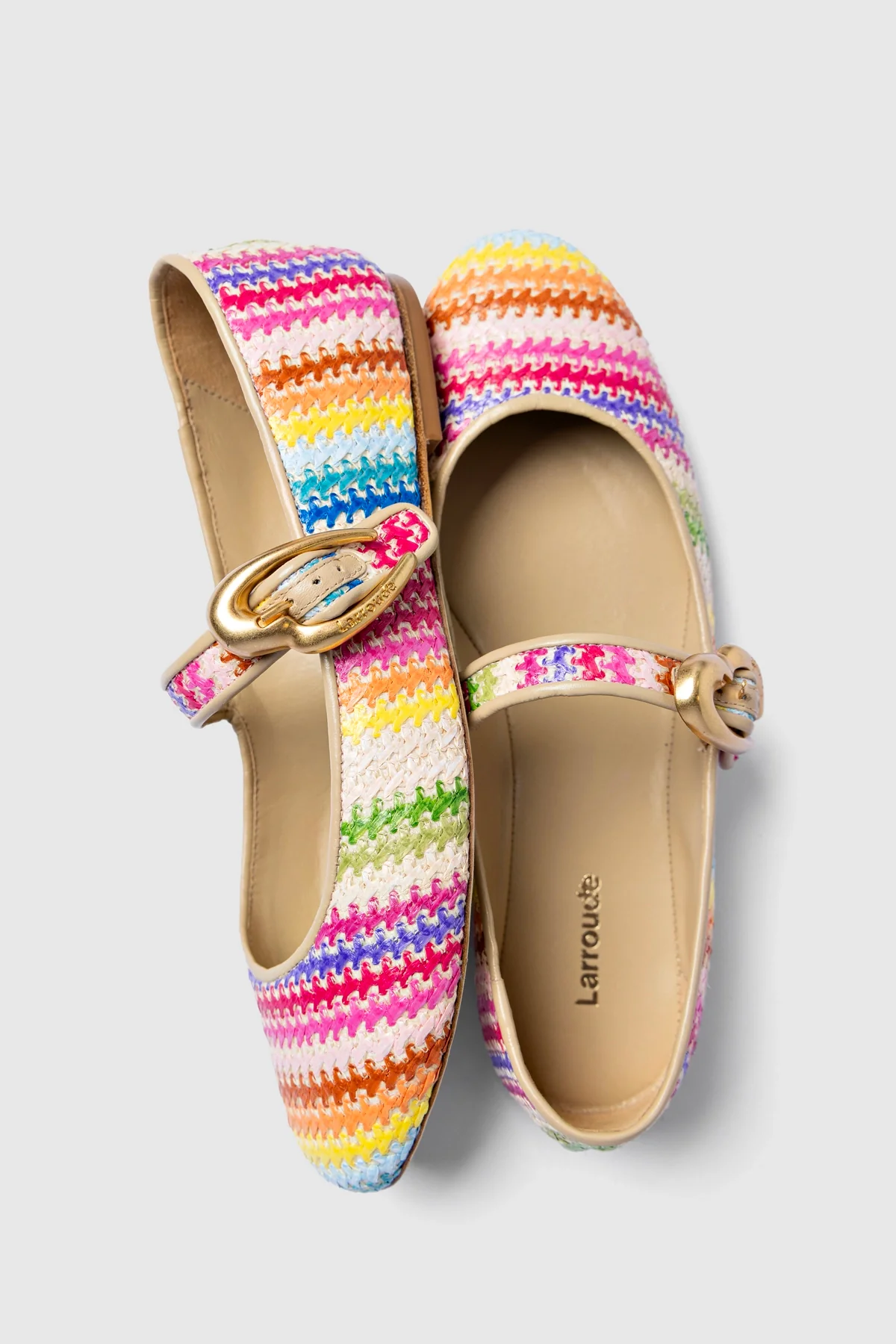 Verona Ballet Flat In Rainbow Raffia and Beige Leather - Image 6