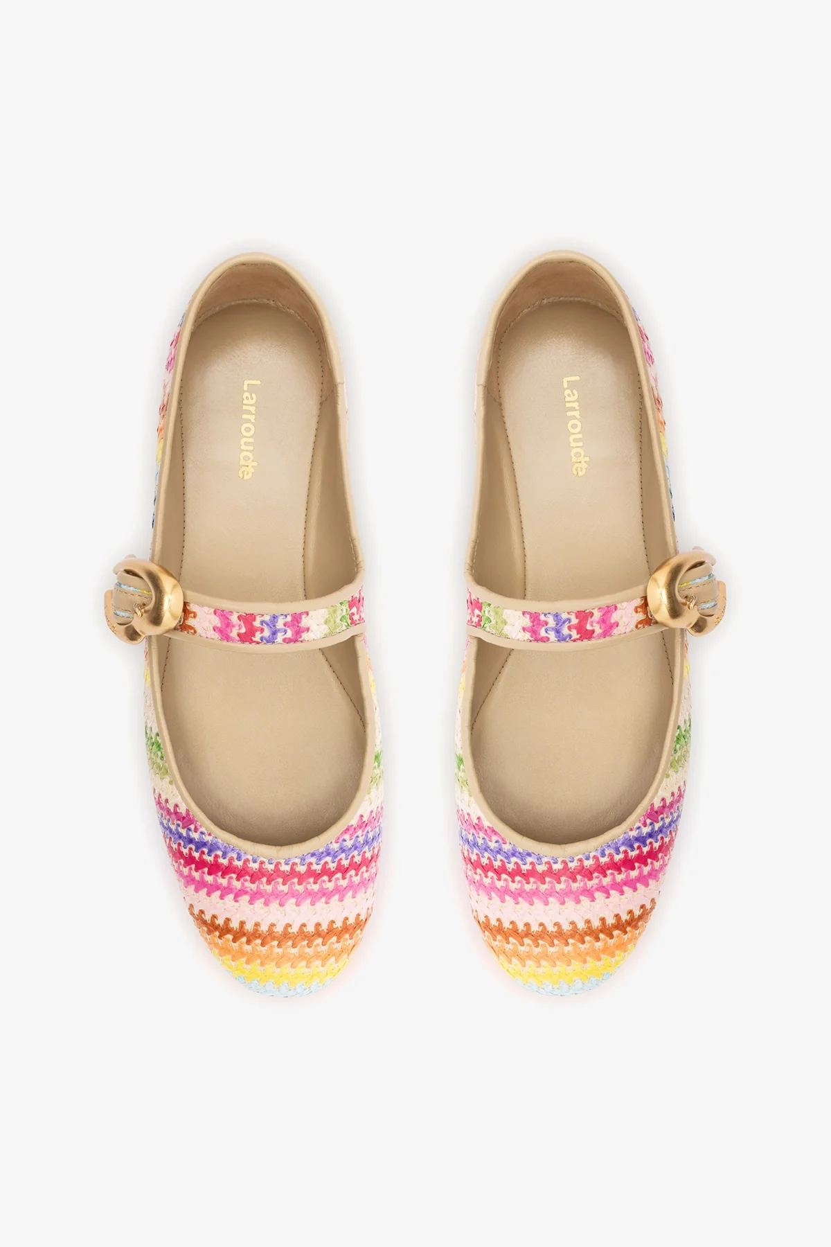 Verona Ballet Flat In Rainbow Raffia and Beige Leather - Image 7