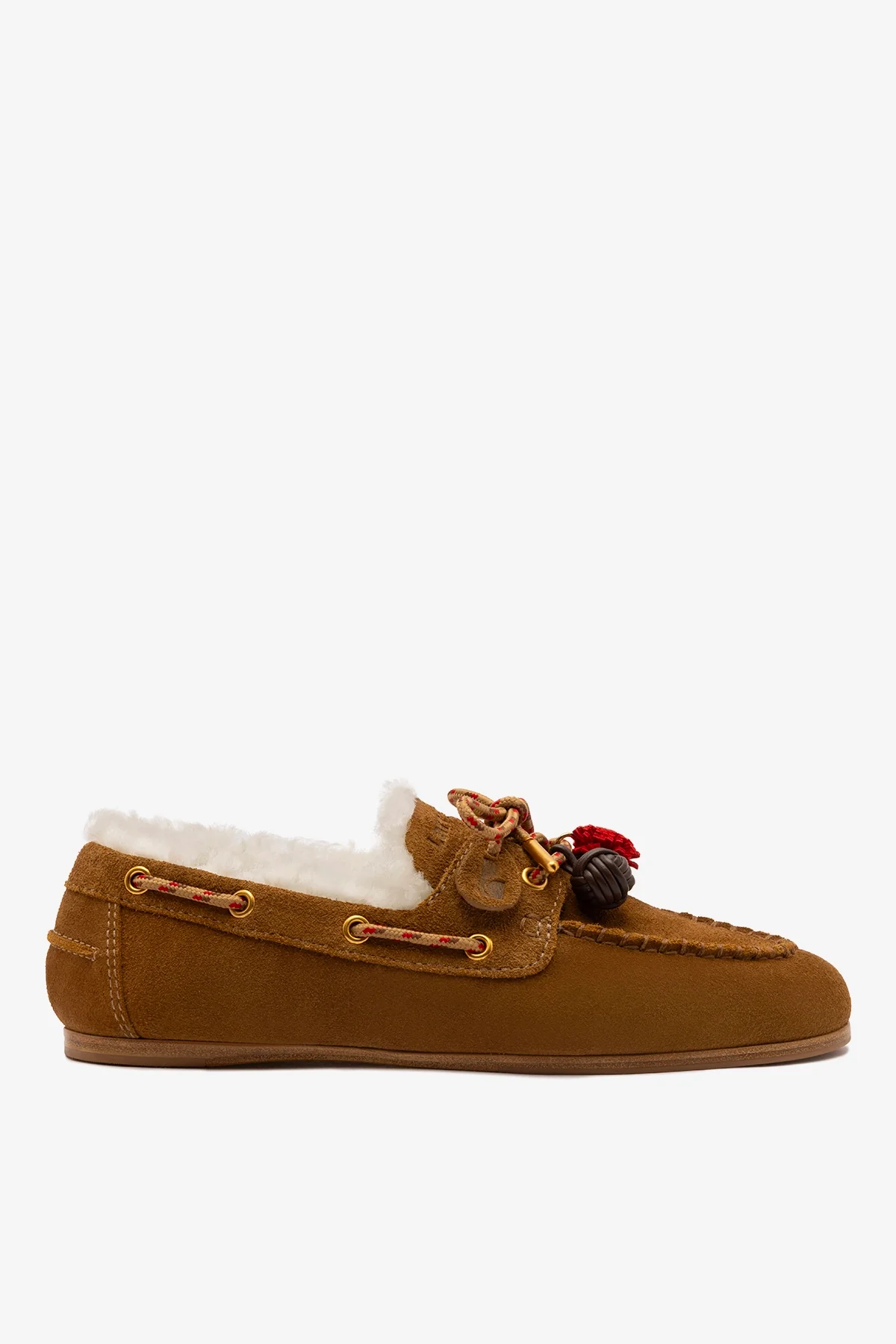 Cyprus Boat Shoe In Russet Suede and Natural Shearling