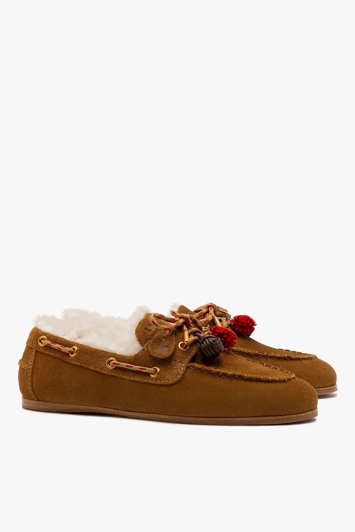 Cyprus Boat Shoe In Russet Suede and Natural Shearling - Image 3