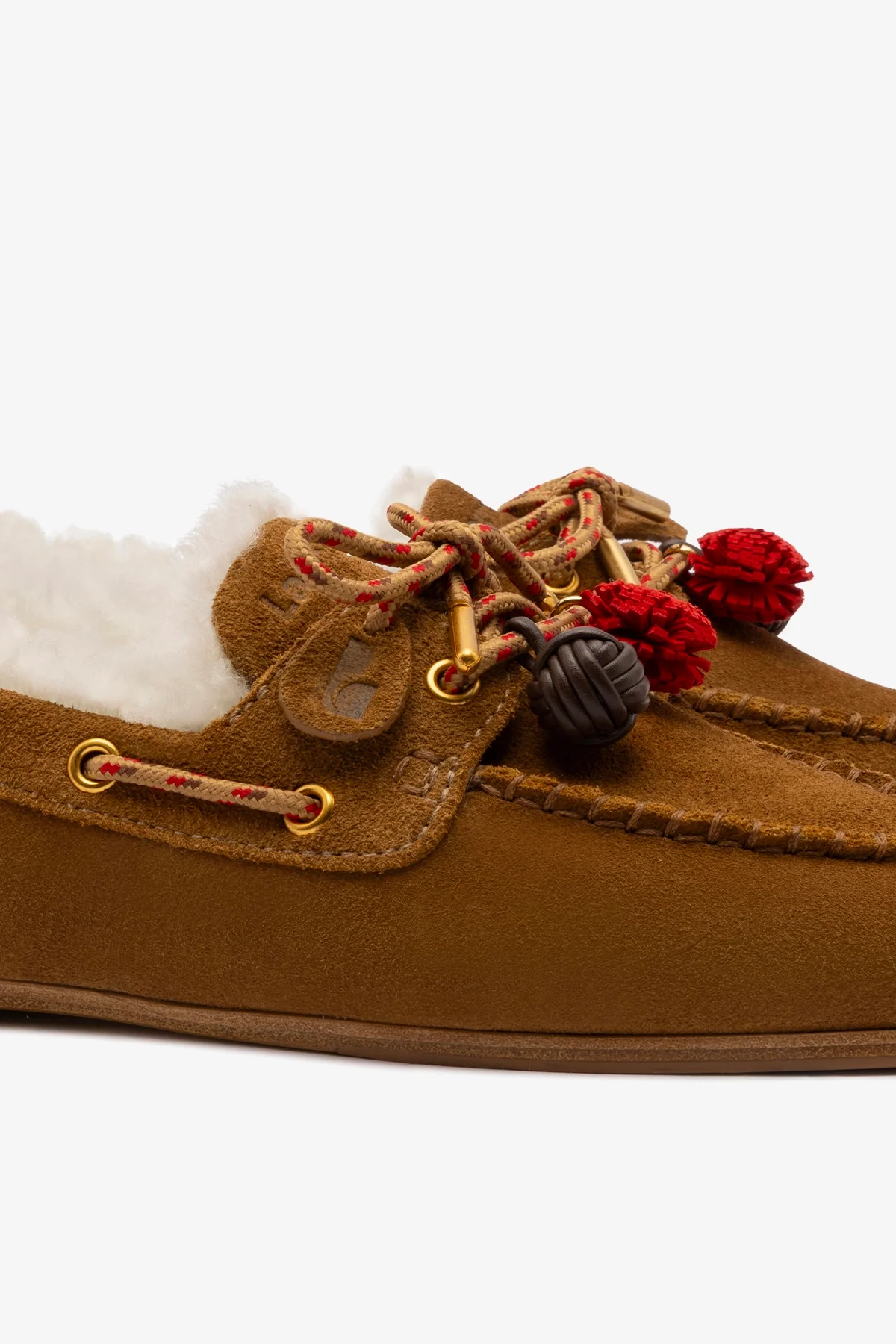 Cyprus Boat Shoe In Russet Suede and Natural Shearling - Image 4