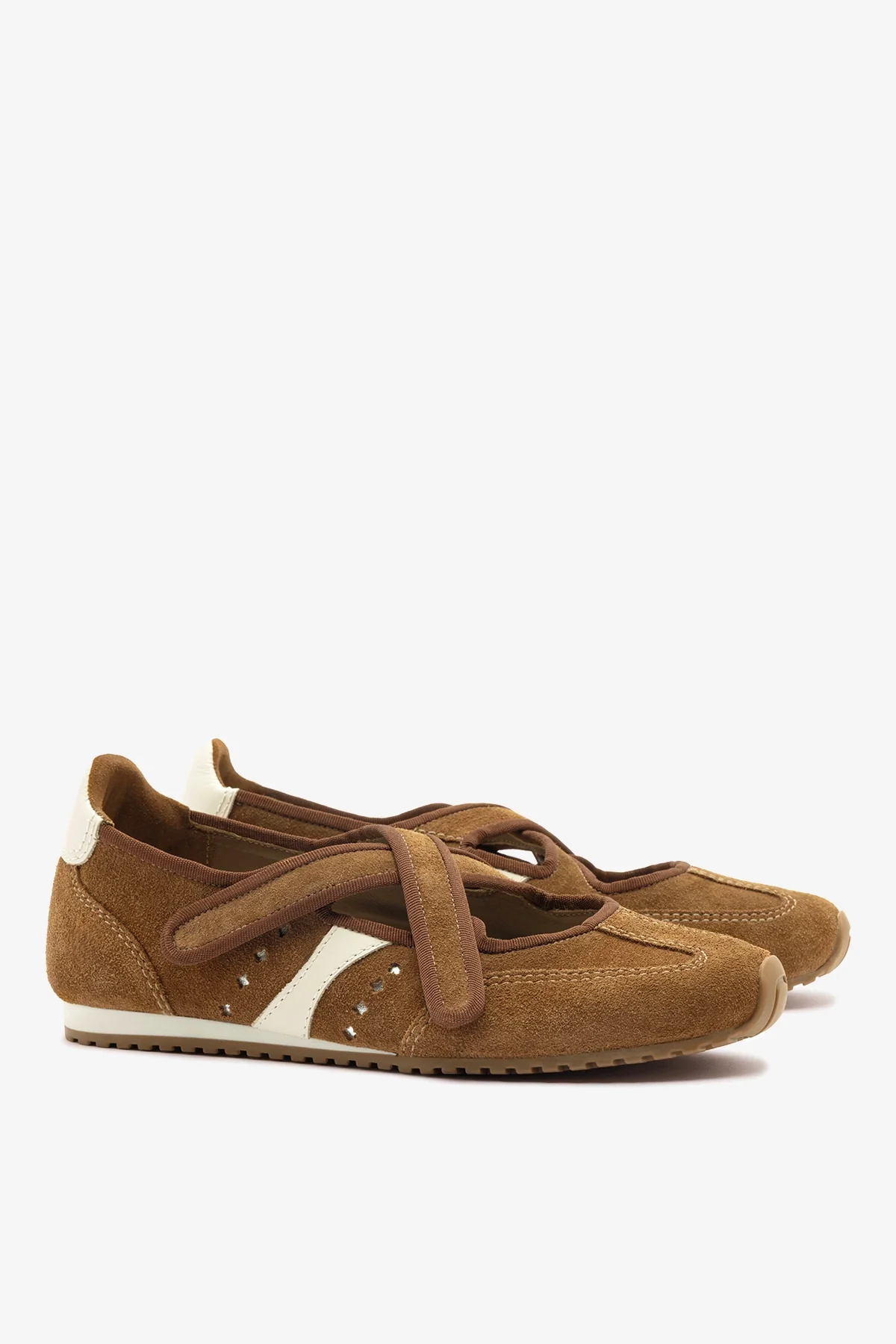 Stella Ballerina Flat In Russet Suede and Ivory Leather - Image 3