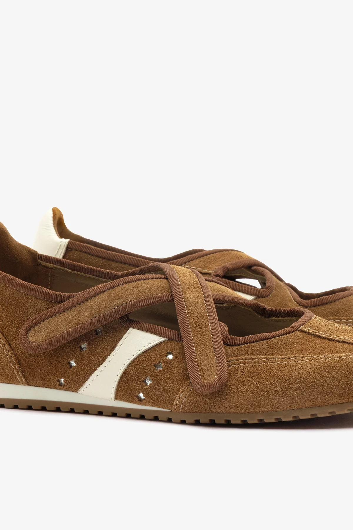 Stella Ballerina Flat In Russet Suede and Ivory Leather - Image 4