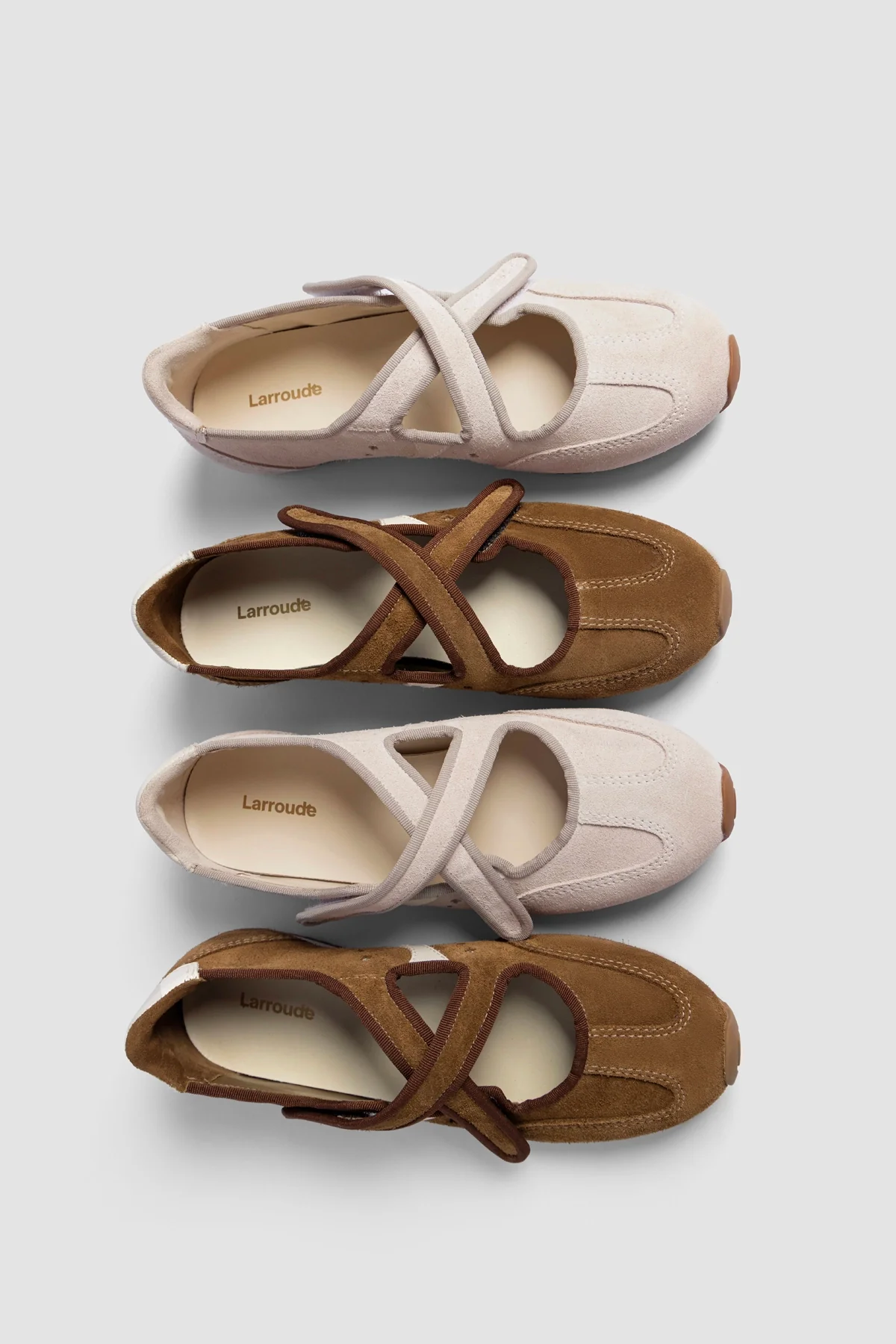 Stella Ballerina Flat In Russet Suede and Ivory Leather - Image 5