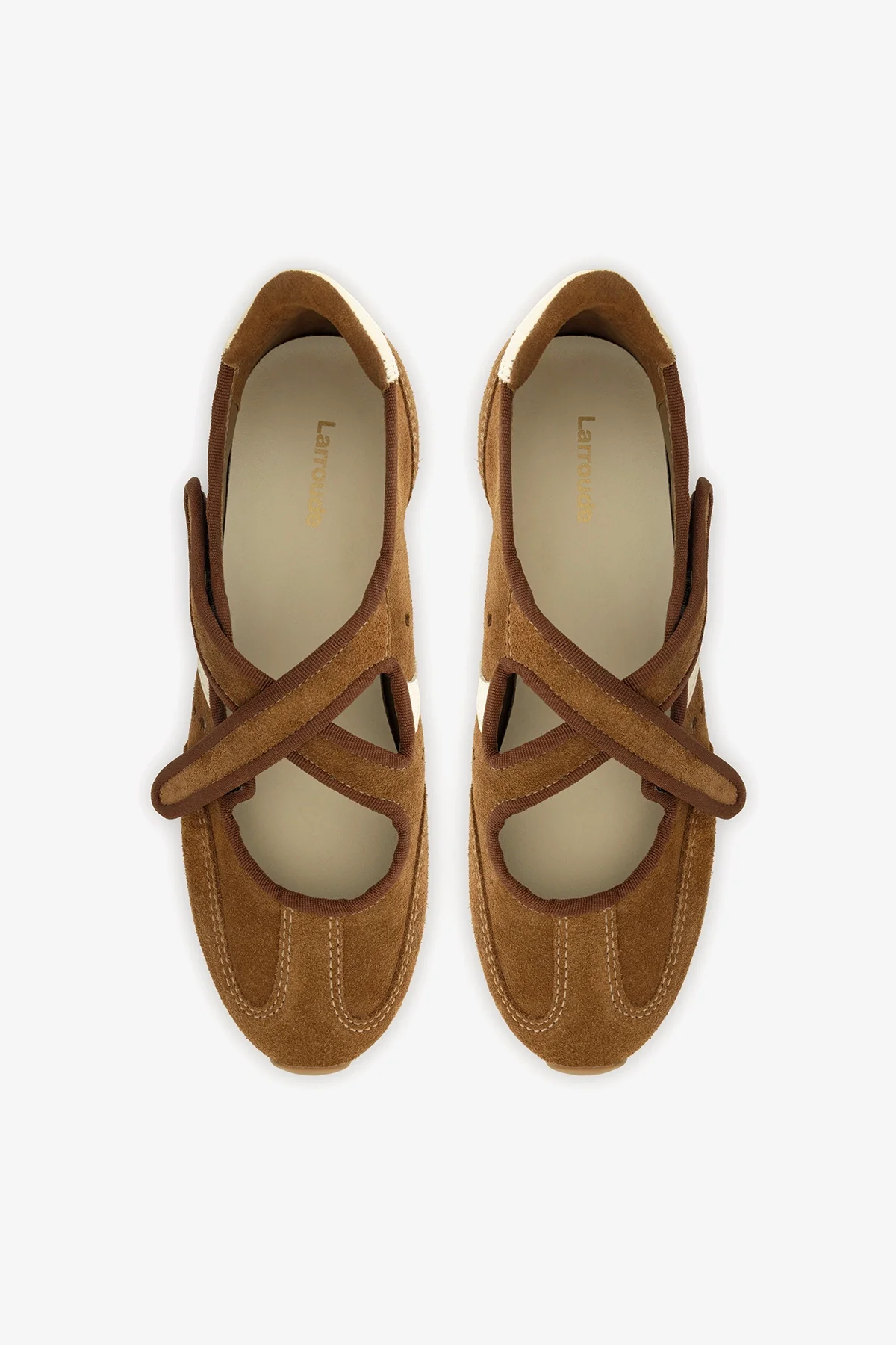 Stella Ballerina Flat In Russet Suede and Ivory Leather - Image 6