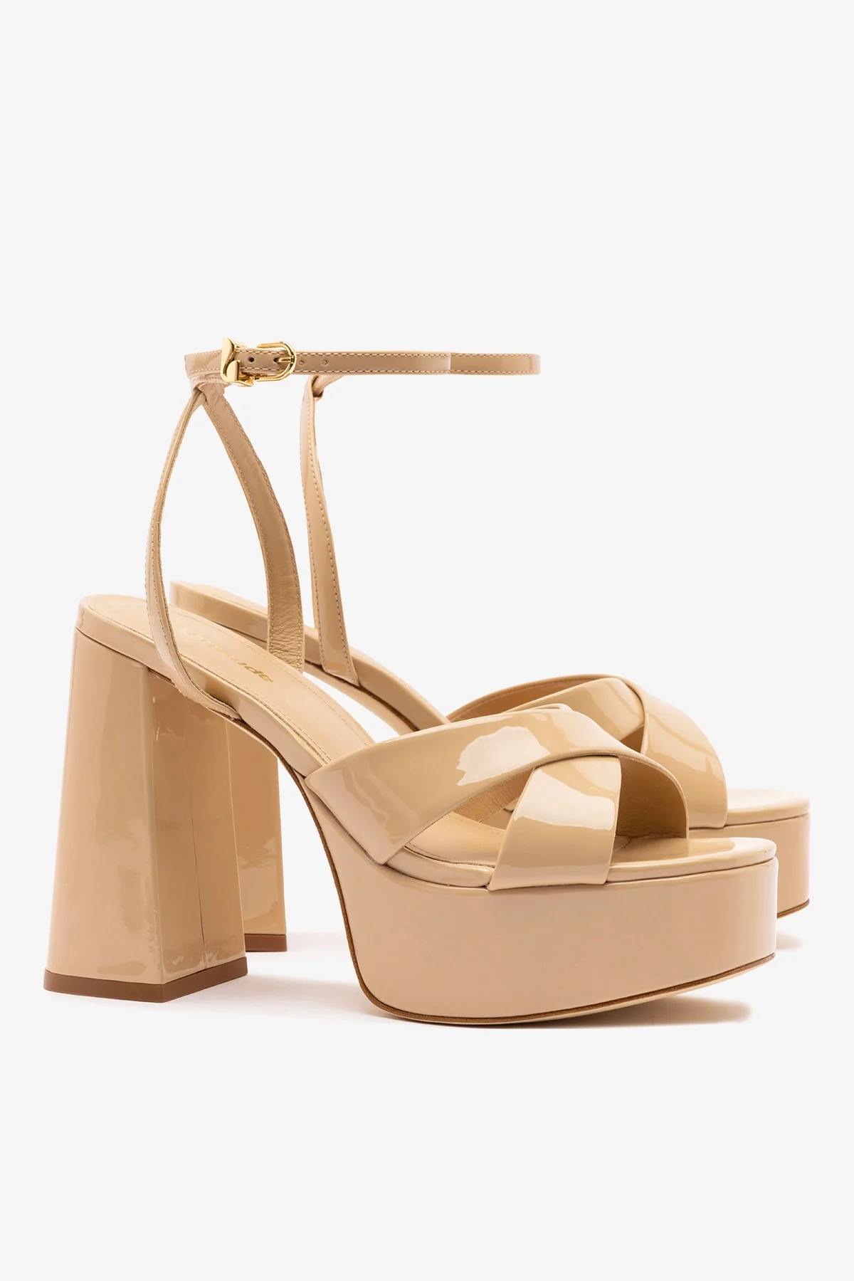 Dolly X Platform Sandal In Sand Patent Leather - Image 3