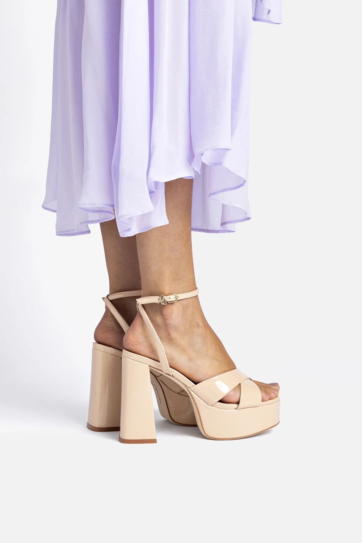Dolly X Platform Sandal In Sand Patent Leather - Image 5