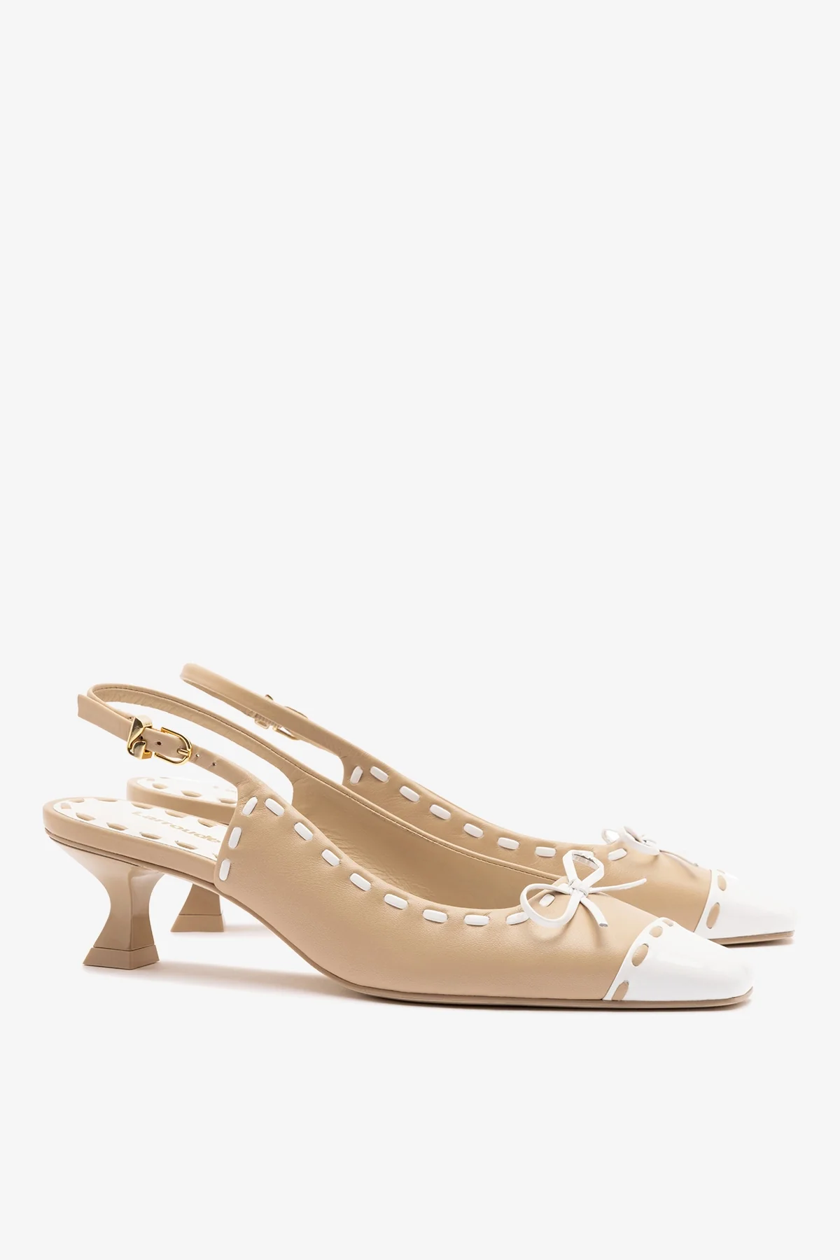Jenny Pump In Sand Leather and White Patent Leather - Image 3