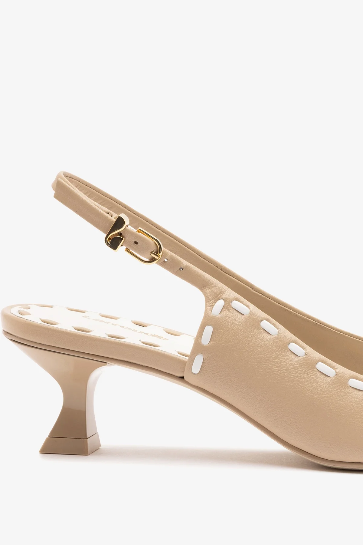 Jenny Pump In Sand Leather and White Patent Leather - Image 4