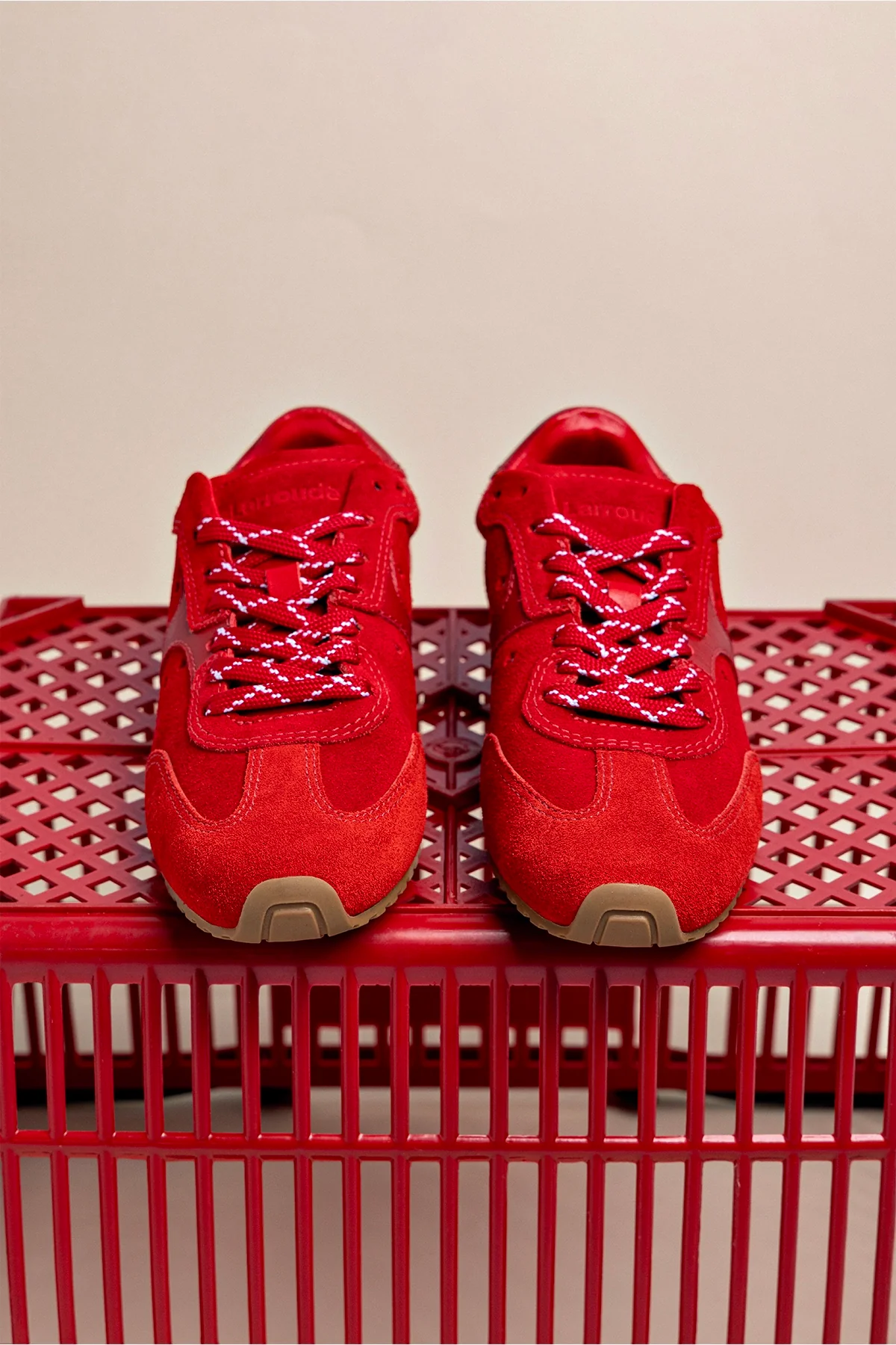 Stella Sneaker In Scarlet Suede and Blood Red Leather - Image 2