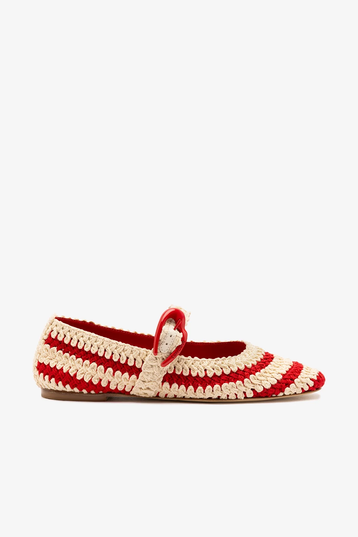Verona Crochet Ballet Flat In Scarlet and Ivory Crochet