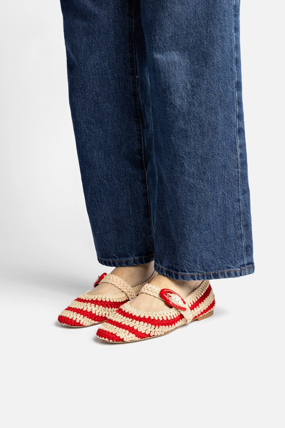 Verona Crochet Ballet Flat In Scarlet and Ivory Crochet - Image 2