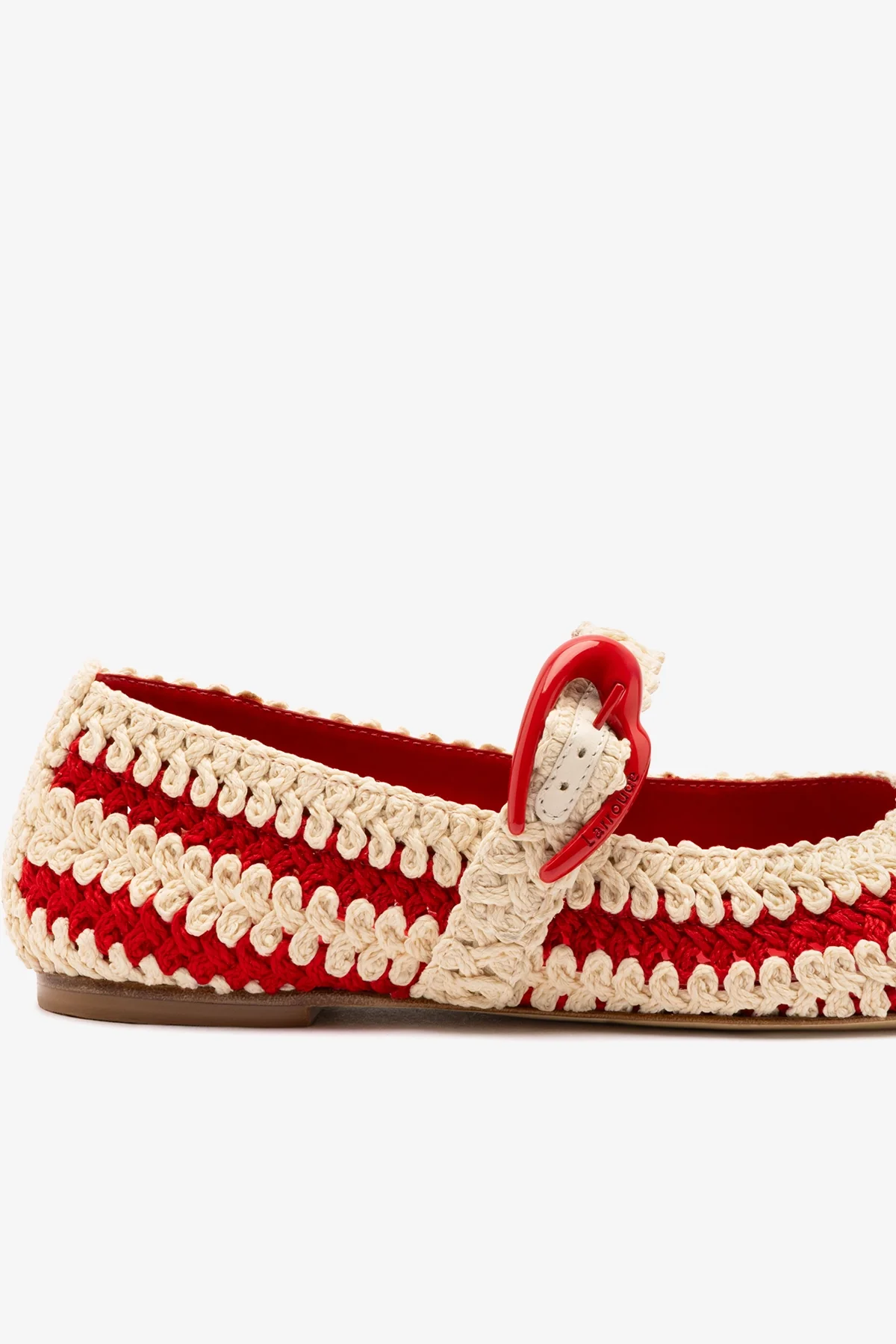 Verona Crochet Ballet Flat In Scarlet and Ivory Crochet - Image 4