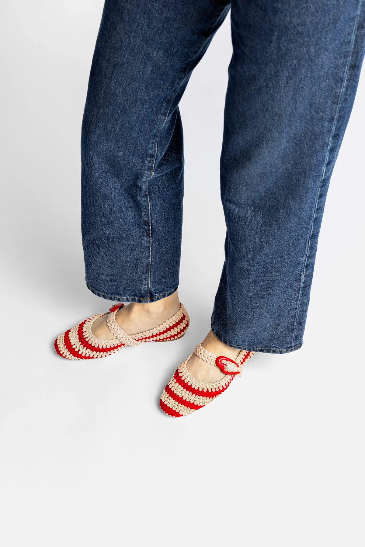 Verona Crochet Ballet Flat In Scarlet and Ivory Crochet - Image 5