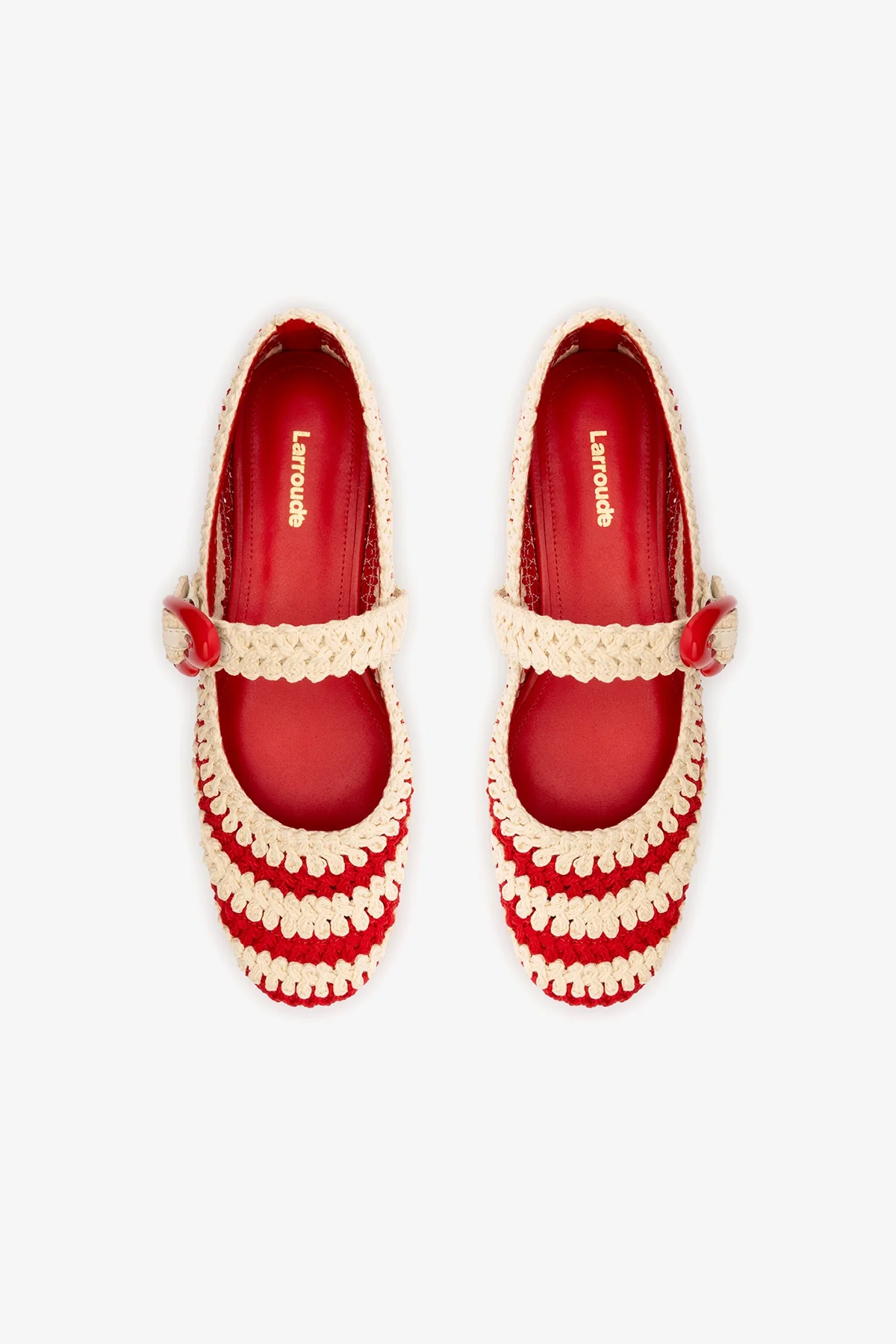 Verona Crochet Ballet Flat In Scarlet and Ivory Crochet - Image 6