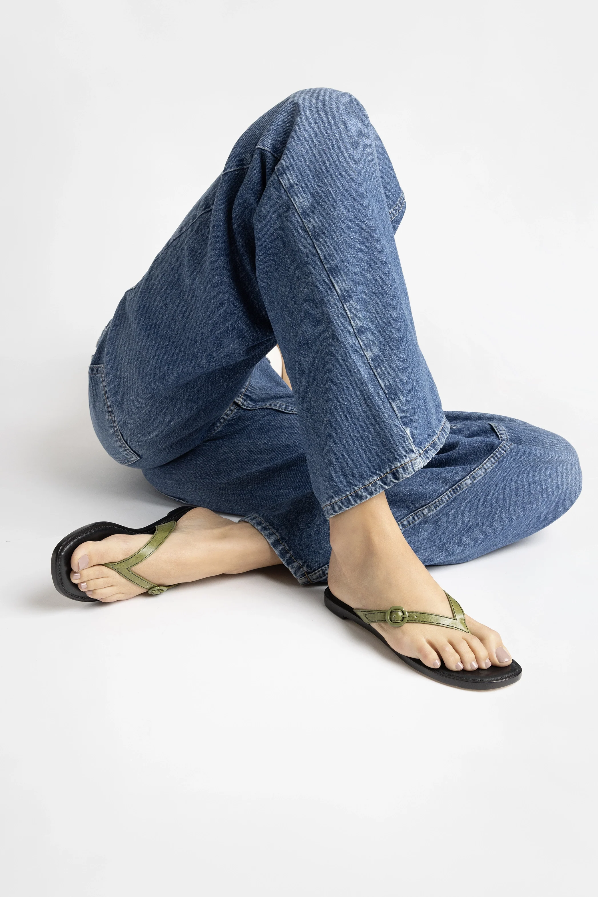 Mary Kate Flat Sandal In Seaweed Leather - Image 2