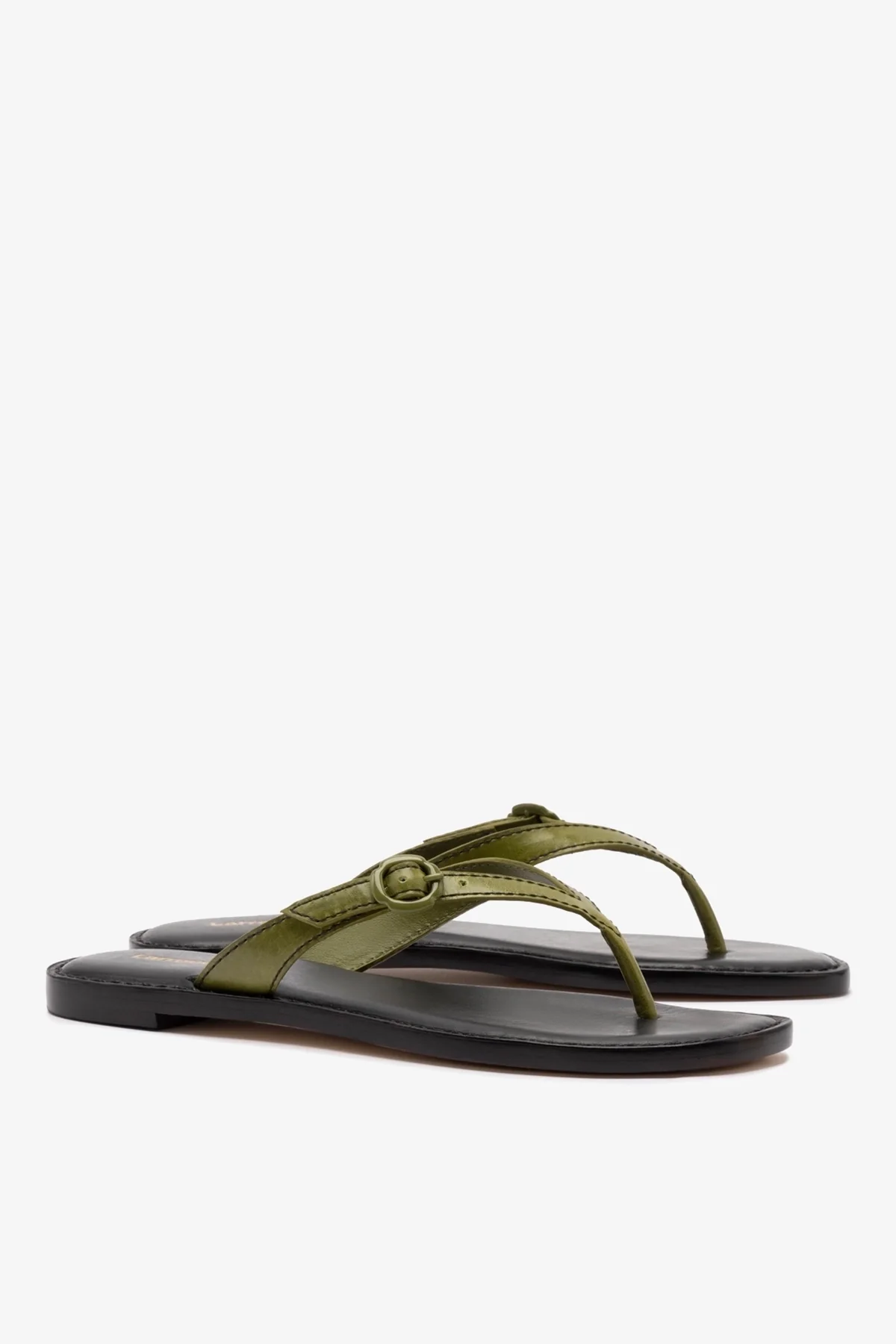 Mary Kate Flat Sandal In Seaweed Leather - Image 3