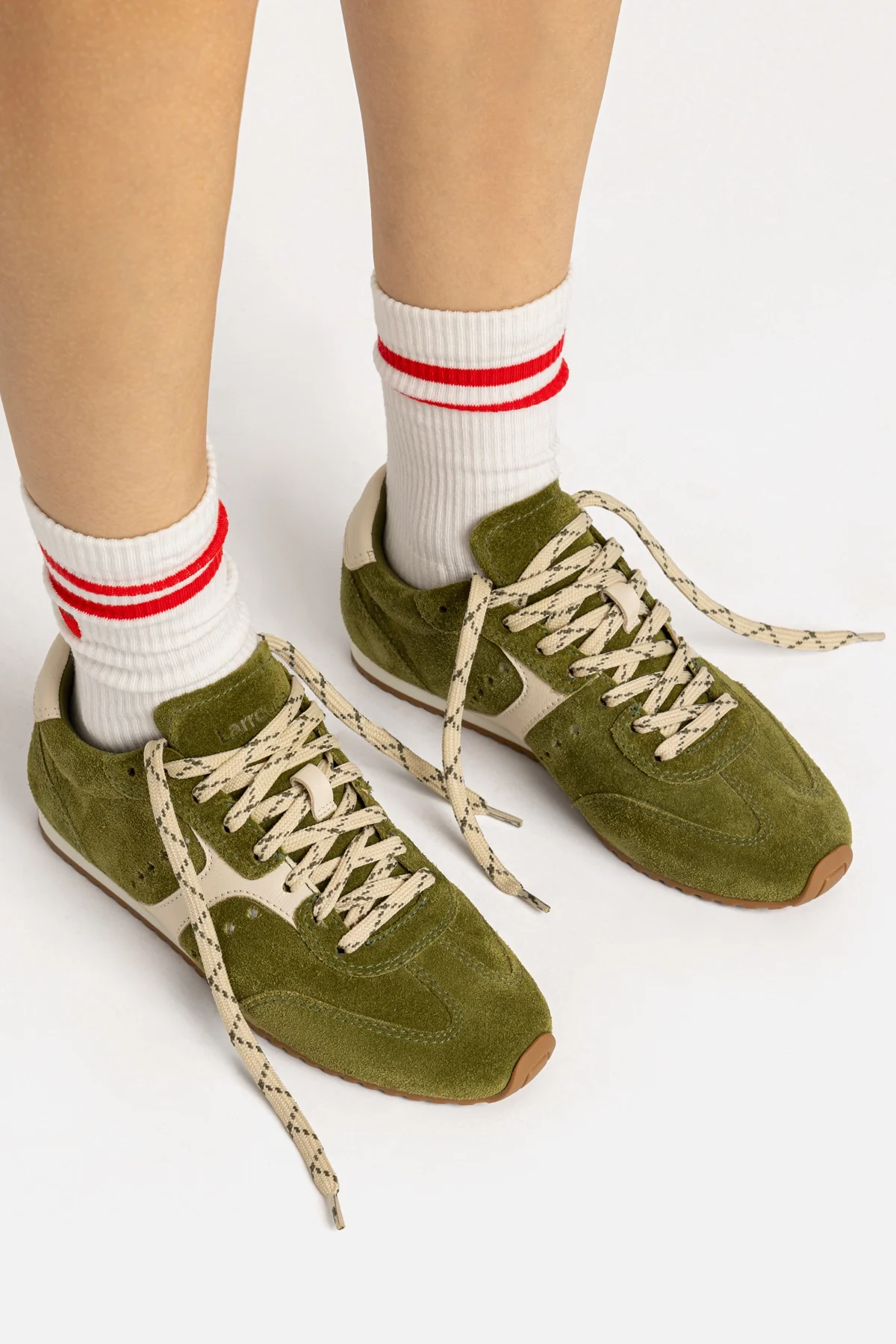 Stella Sneaker In Seaweed Suede and Ivory Leather - Image 2