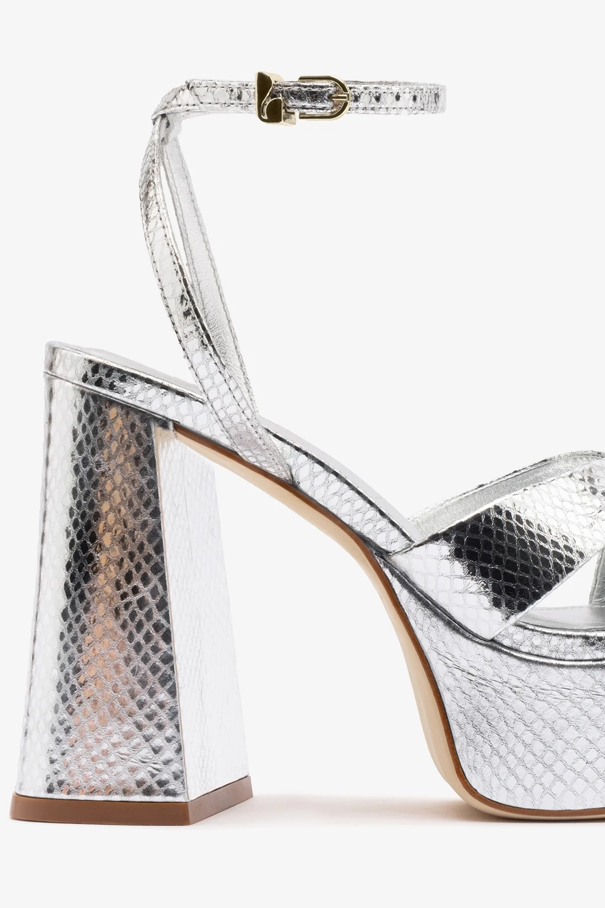Dolly X Platform Sandal In Silver Snake Leather - Image 4