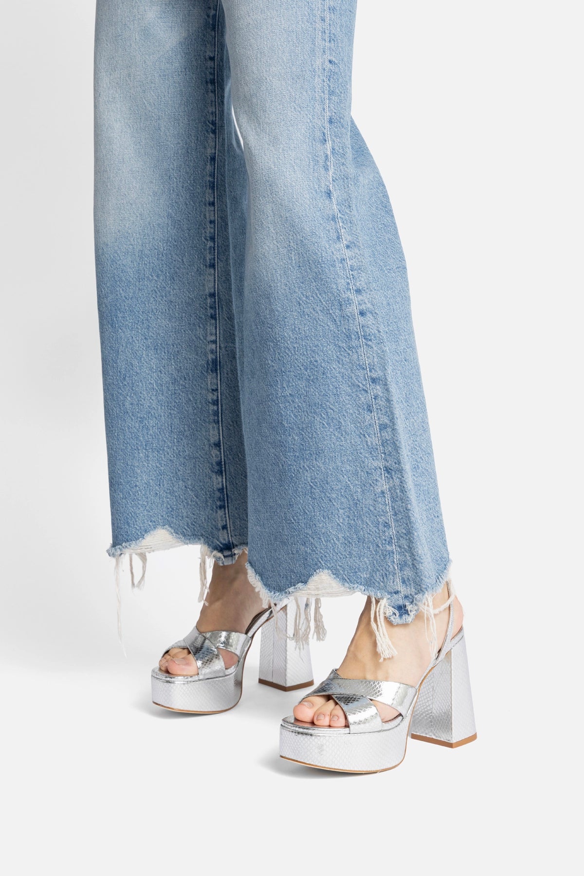 Dolly X Platform Sandal In Silver Snake Leather - Image 5