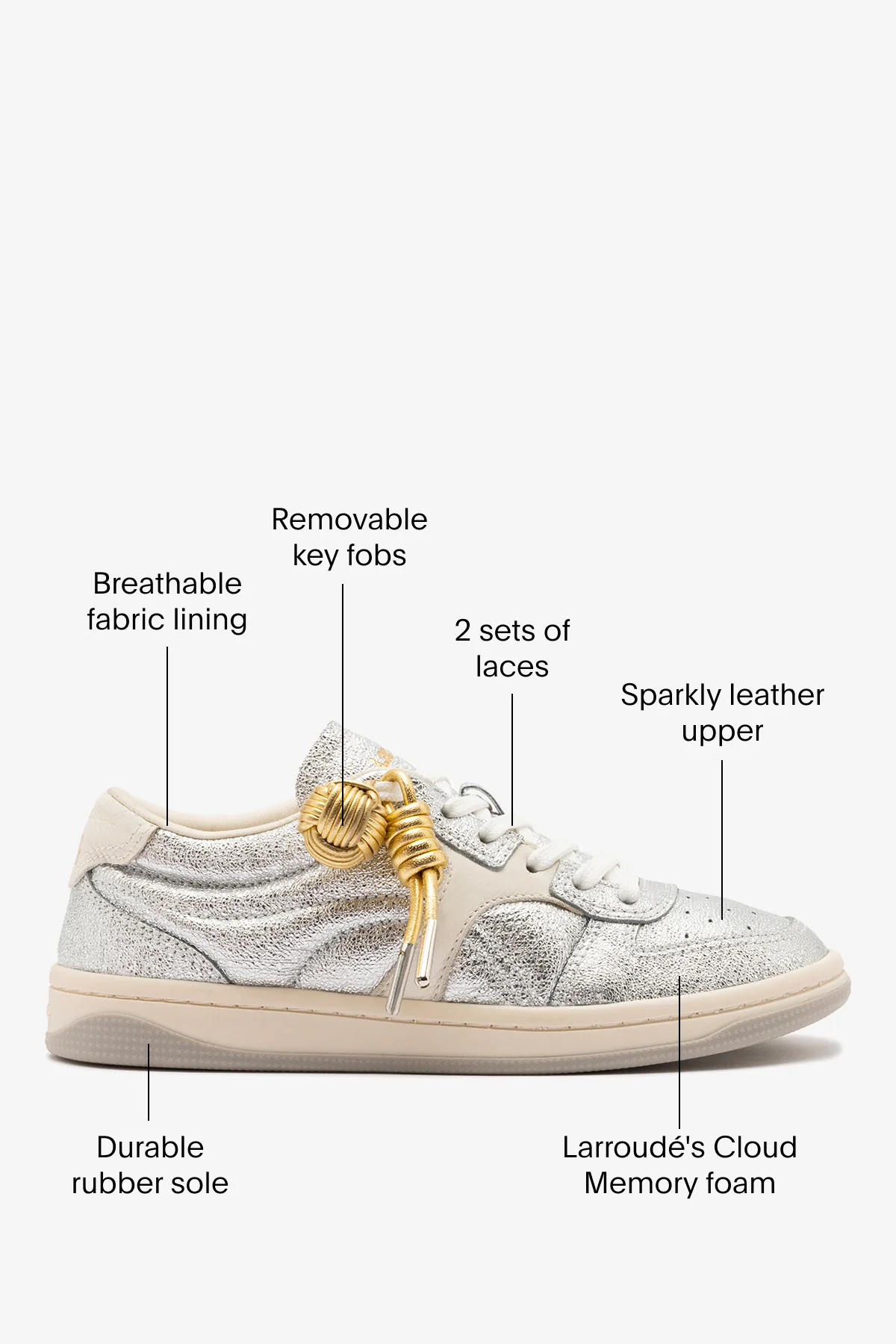 George Sneaker In Silver Sparkle Leather and Ivory Leather - Image 6