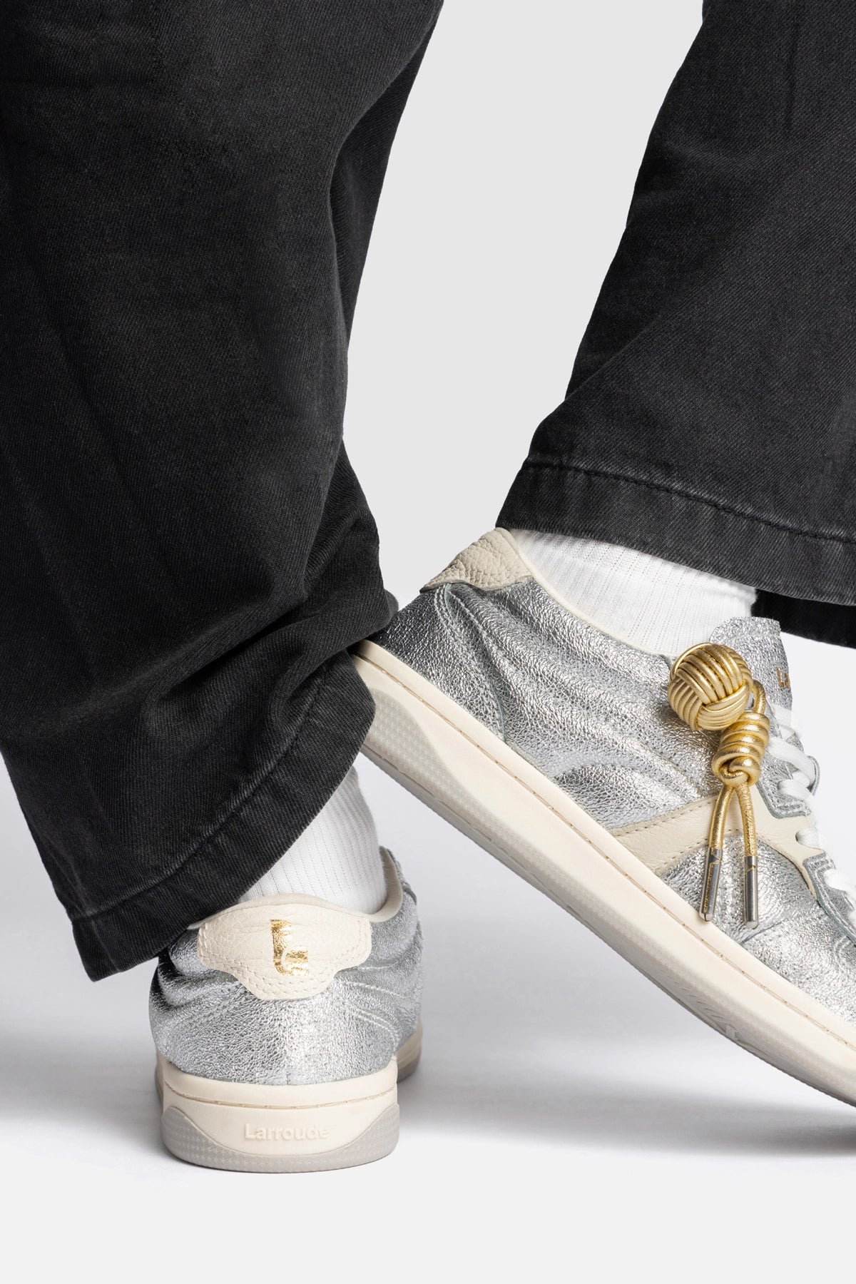 George Sneaker In Silver Sparkle Leather and Ivory Leather - Image 7