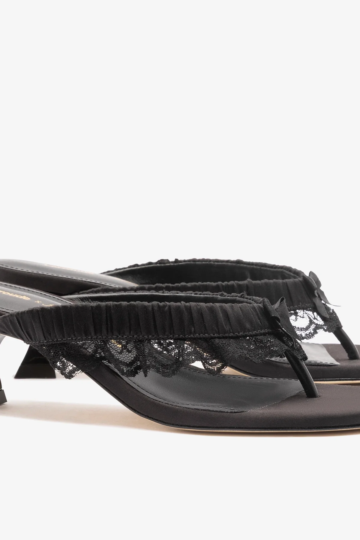 Larroudé x Tanner Fletcher: Gaia Low Lingerie Thong Sandal Black Satin - Image 4