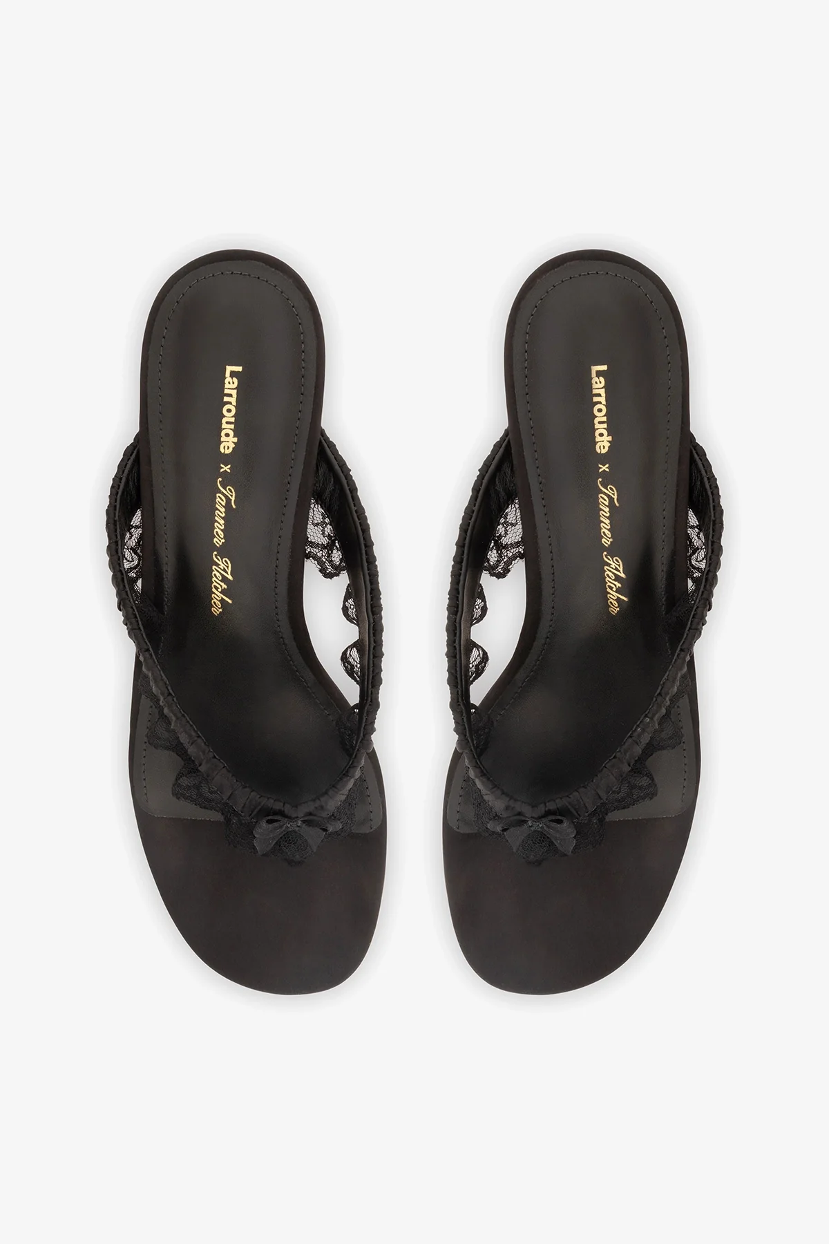 Larroudé x Tanner Fletcher: Gaia Low Lingerie Thong Sandal Black Satin - Image 7