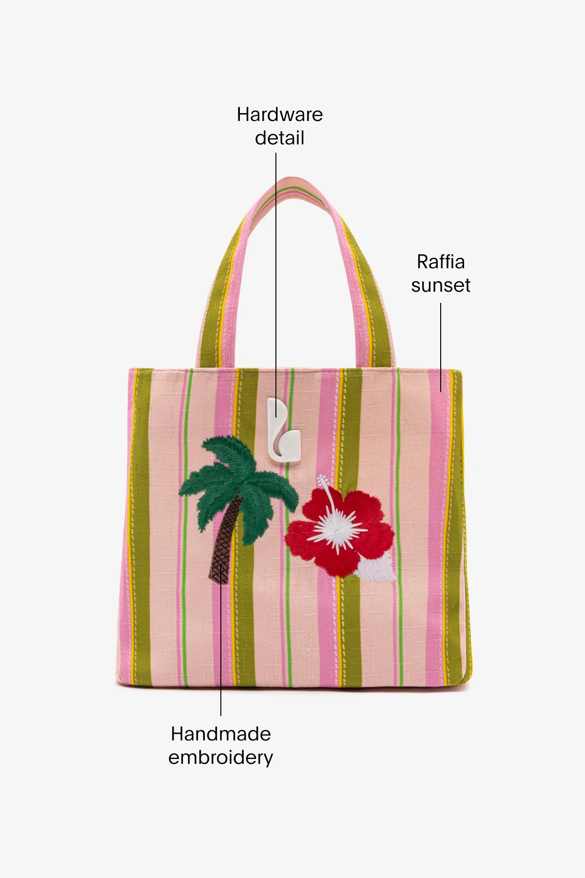 Poppy Mini Tote Bag In Tulip And Emerald Raffia - Image 6
