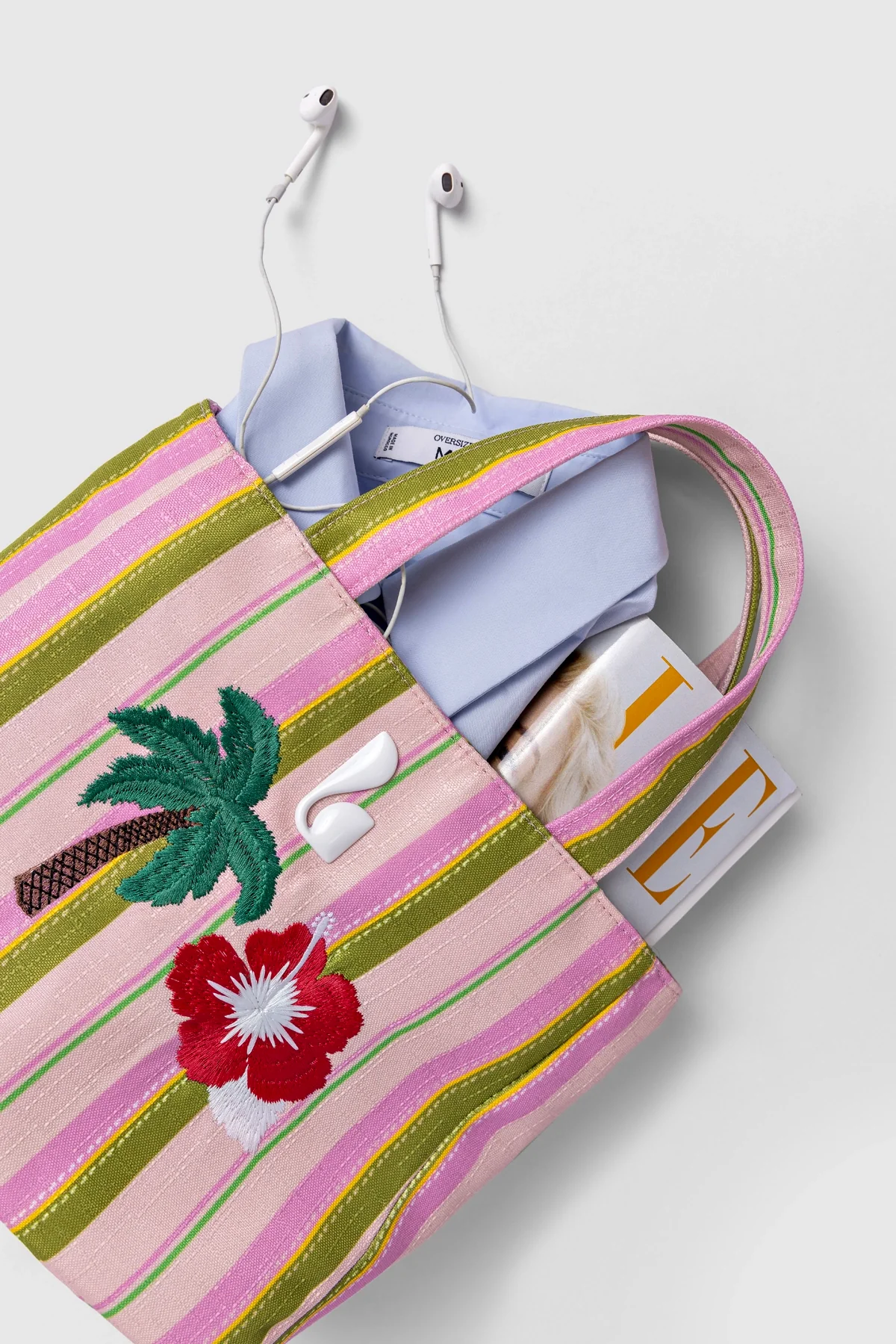 Poppy Mini Tote Bag In Tulip And Emerald Raffia - Image 7