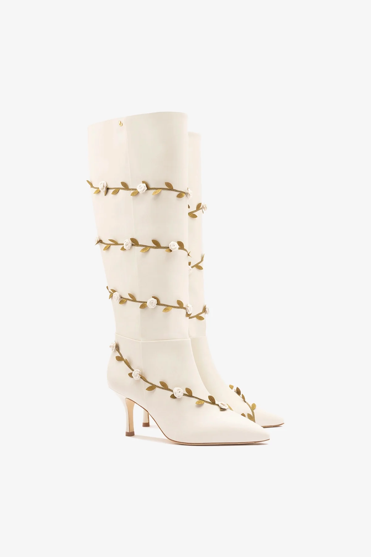 Larroudé x Tanner Fletcher: Kate Mid Rose Vines Boot Ivory Leather - Image 3