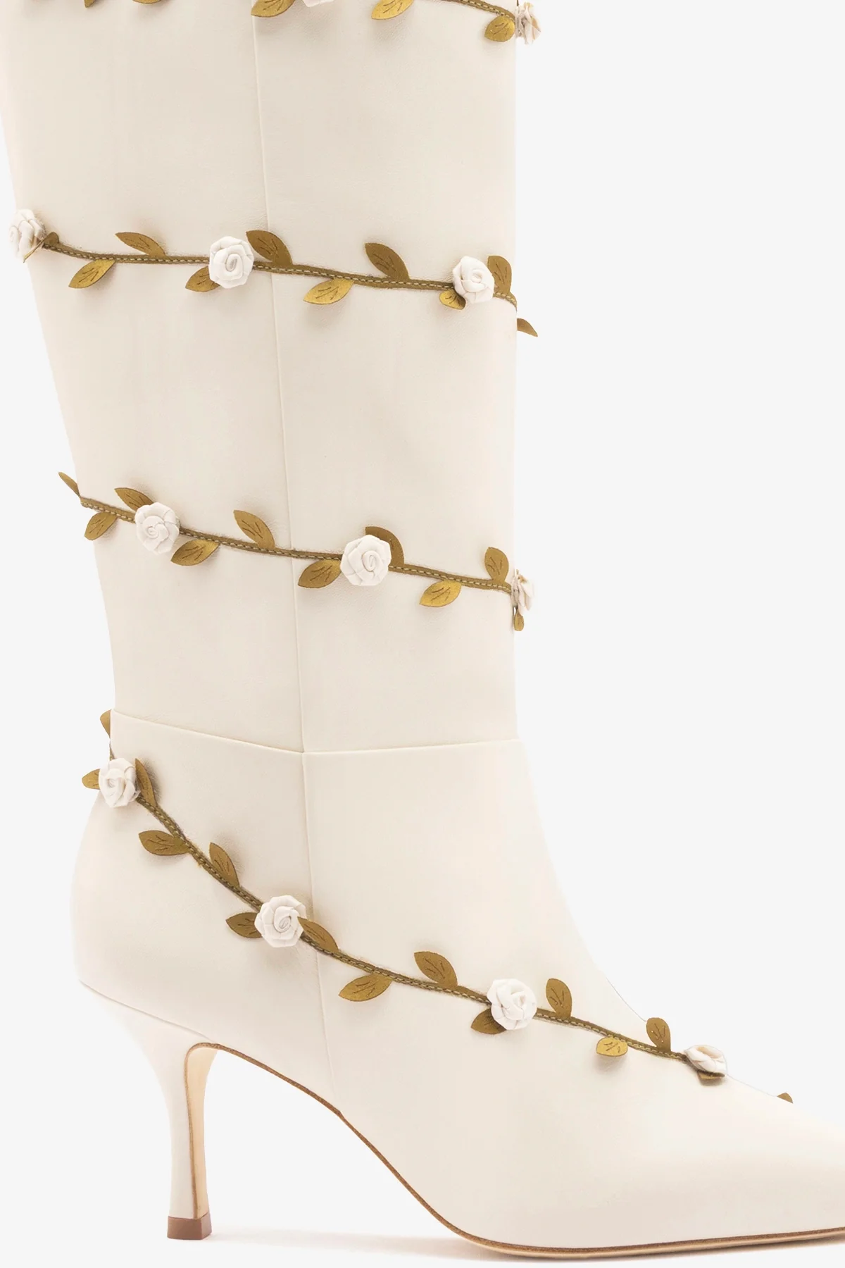 Larroudé x Tanner Fletcher: Kate Mid Rose Vines Boot Ivory Leather - Image 4