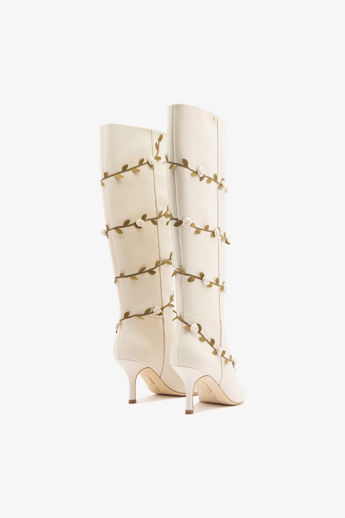 Larroudé x Tanner Fletcher: Kate Mid Rose Vines Boot Ivory Leather - Image 7
