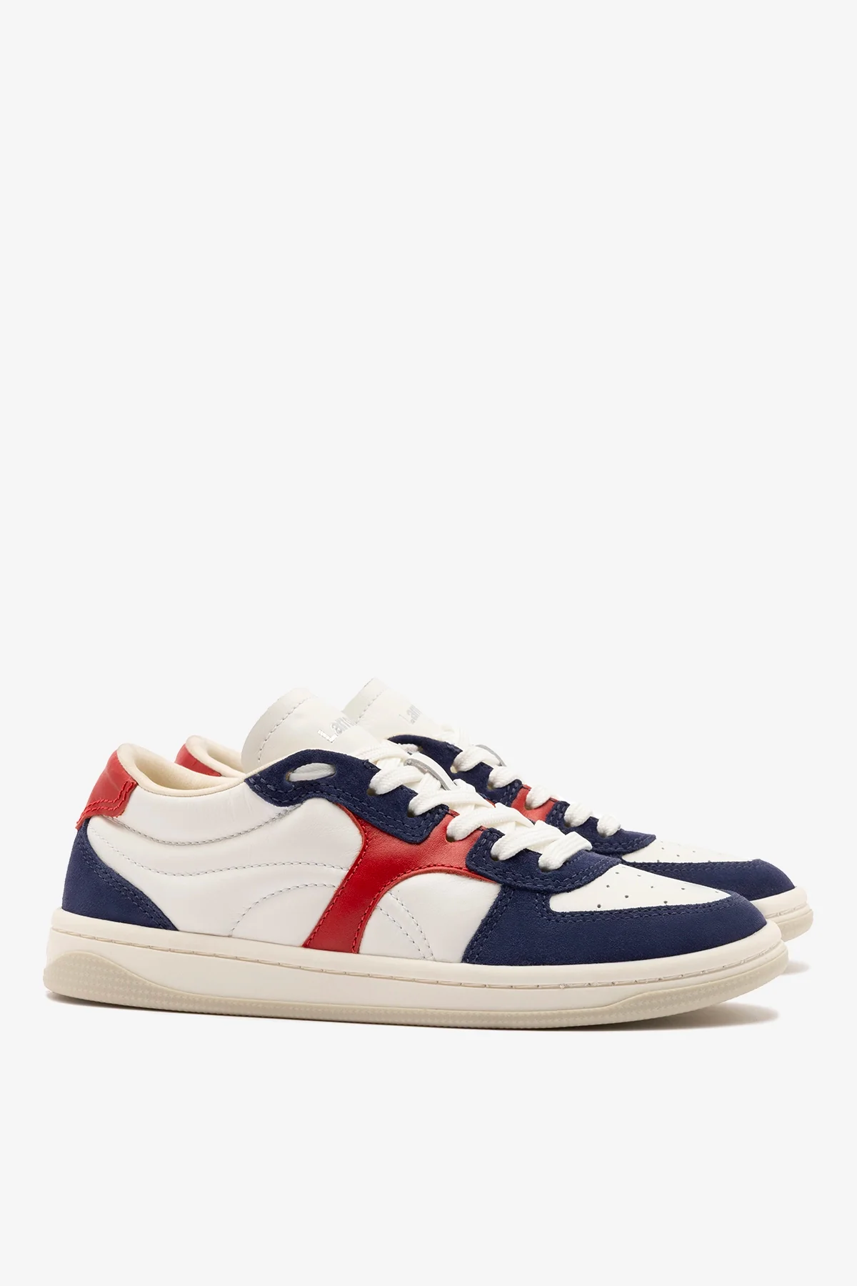 George Sneaker In White and Blood Red Leather and Navy Suede - Image 3