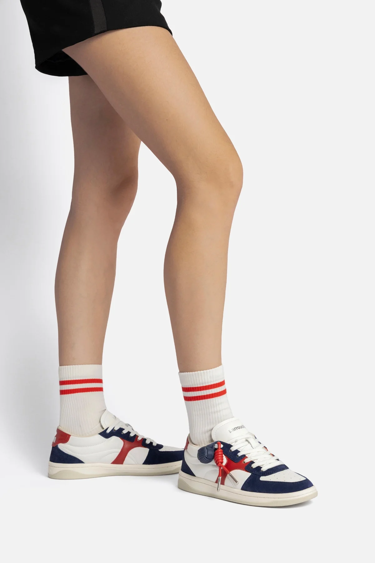George Sneaker In White and Blood Red Leather and Navy Suede - Image 7