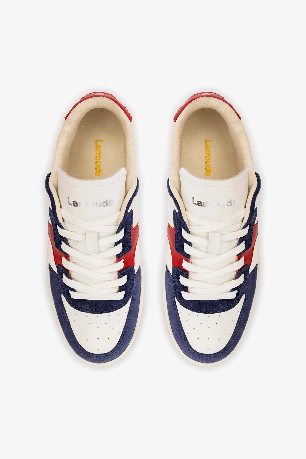 George Sneaker In White and Blood Red Leather and Navy Suede - Image 8