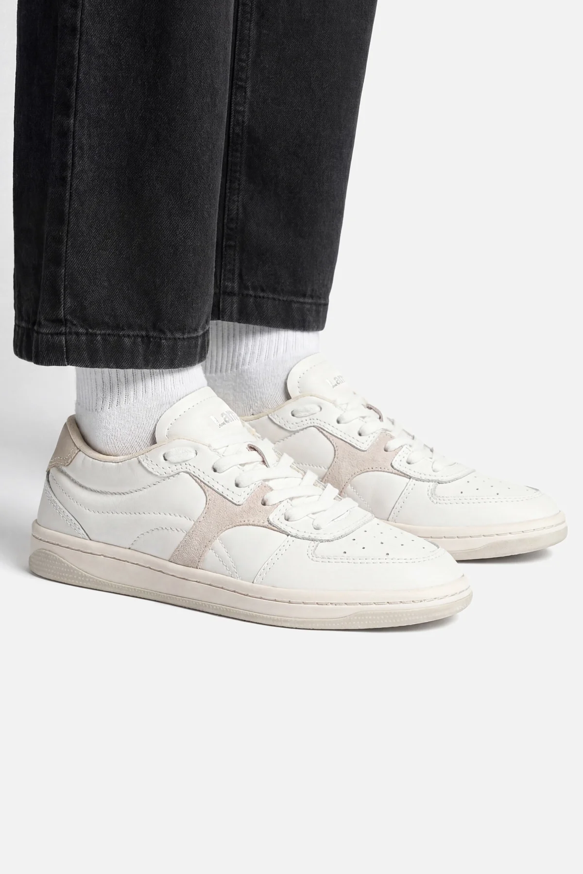 George Sneaker In White Leather and Mushroom Grey Suede - Image 2