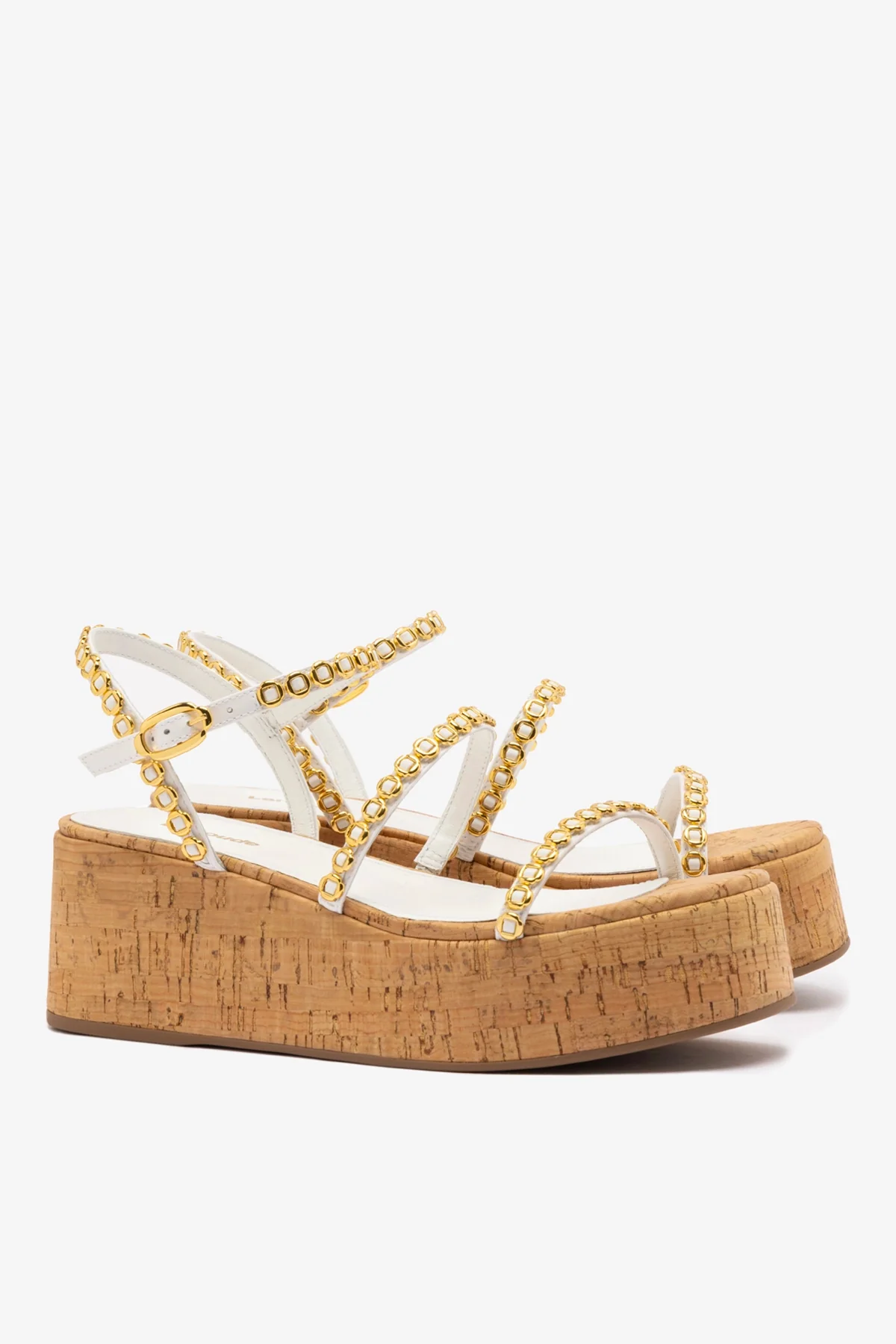 Gio Milanina Flatform In White Patent Leather and Natural Cork - Image 3