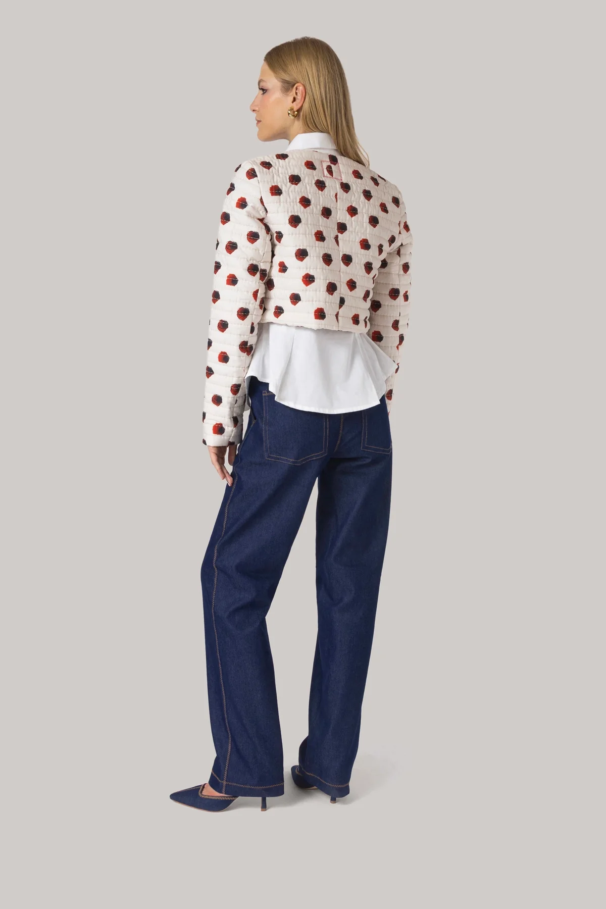 Gloria Cropped Jacket White Floral Cotton - Image 4