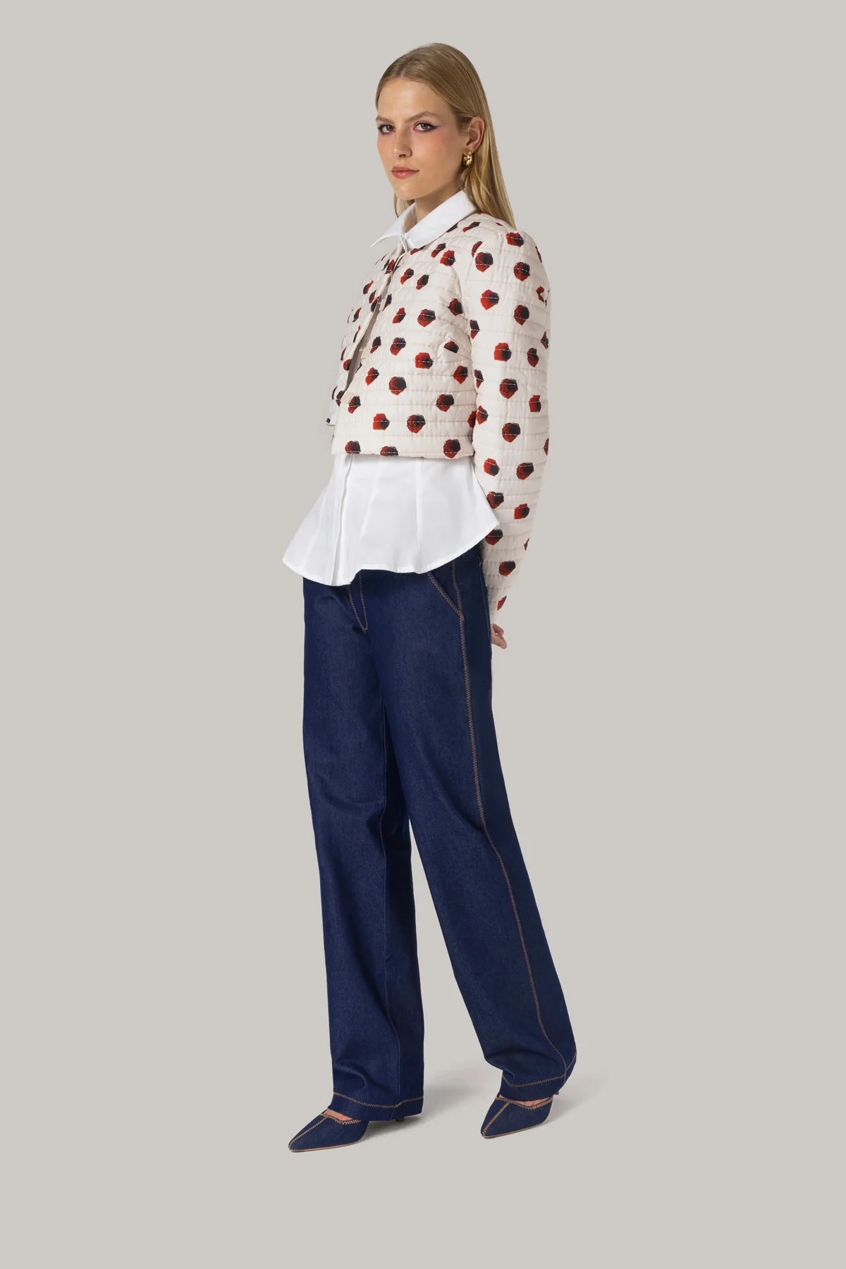 Gloria Cropped Jacket White Floral Cotton - Image 5
