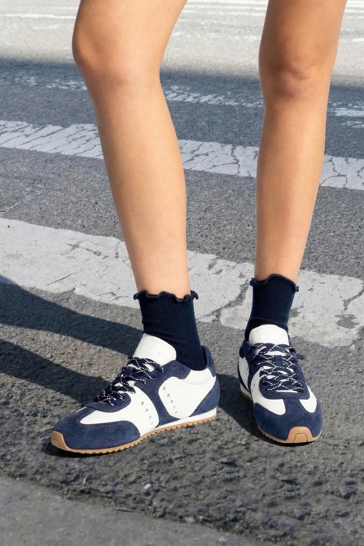 Stella Sneaker In White Leather and Indigo Suede - Image 2