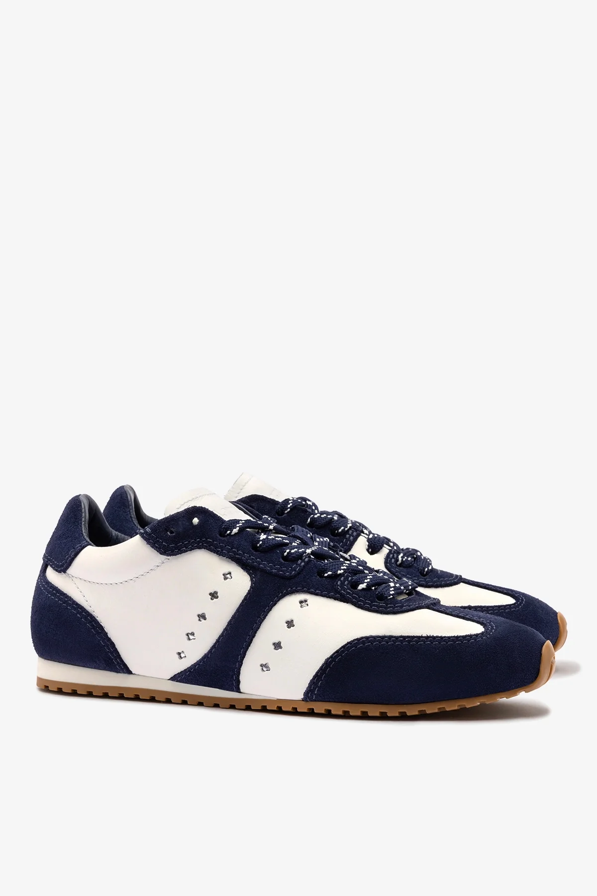 Stella Sneaker In White Leather and Indigo Suede - Image 3