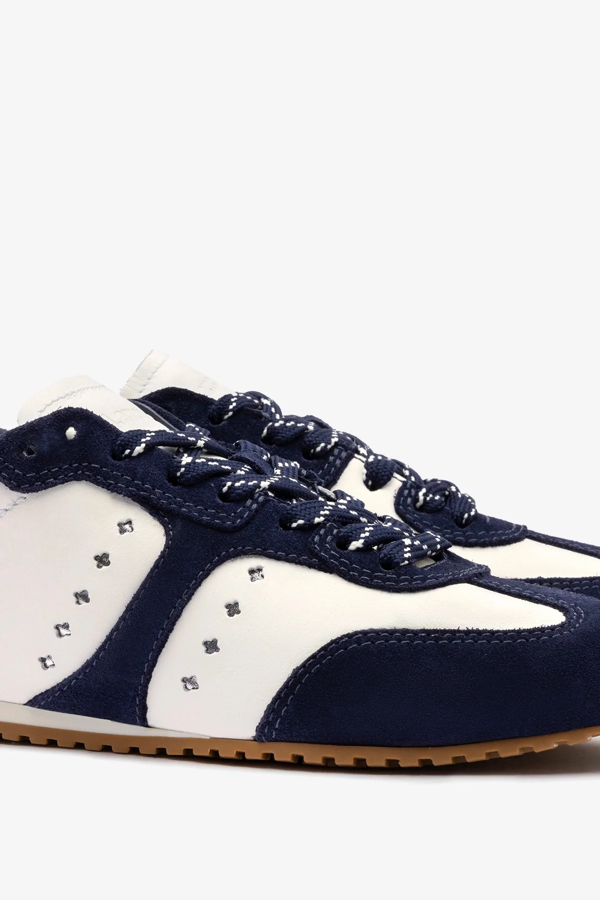Stella Sneaker In White Leather and Indigo Suede - Image 4