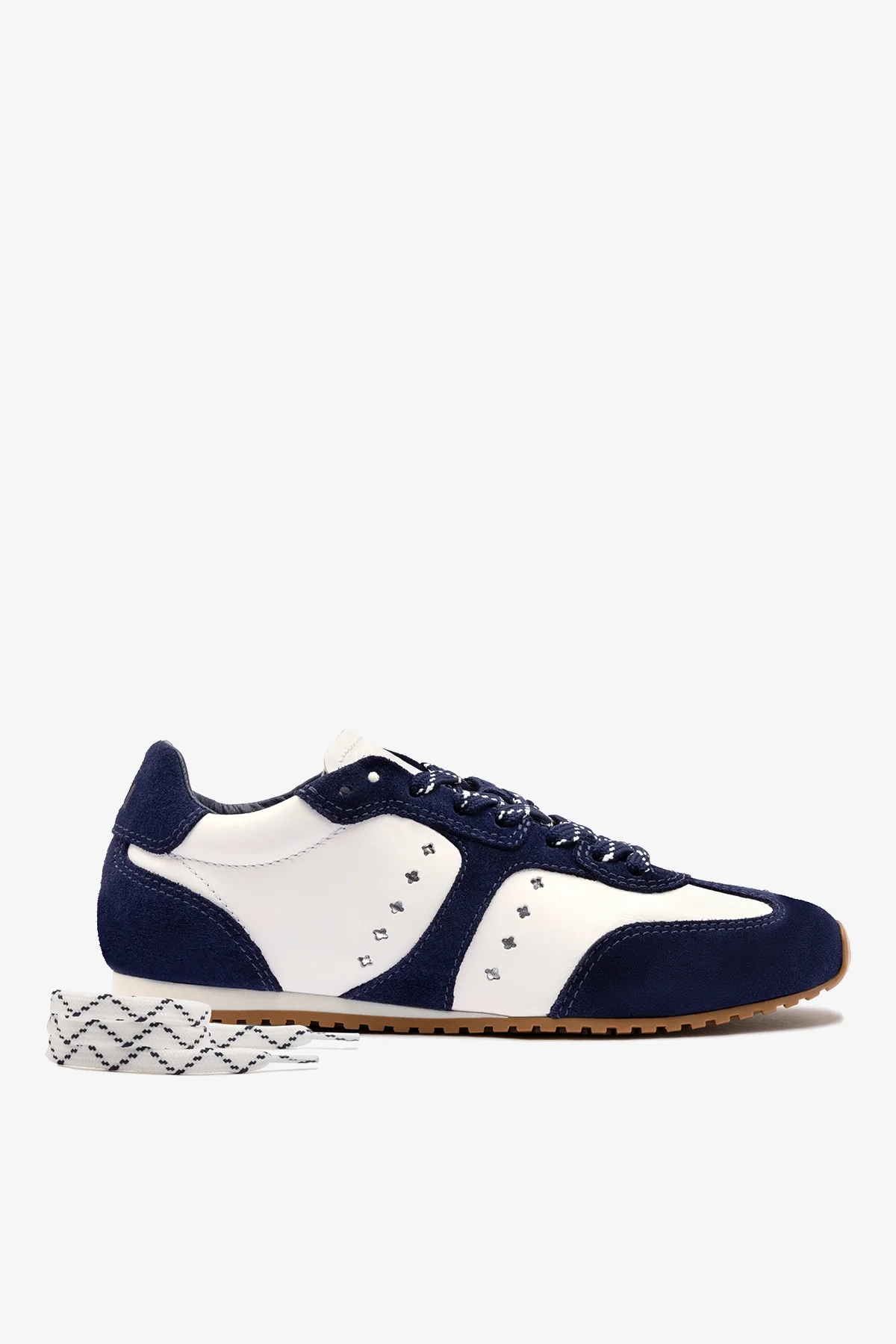 Stella Sneaker In White Leather and Indigo Suede - Image 5