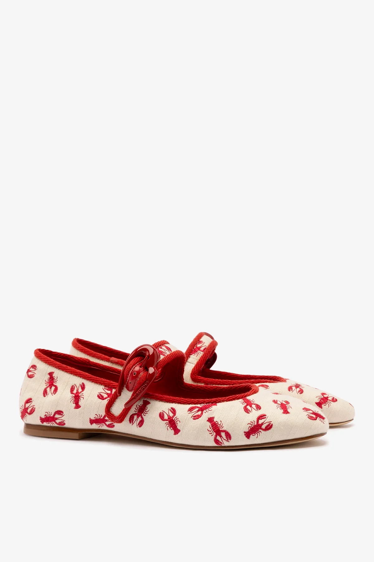Verona Ballet Flat In White Striped Fabric and Lobster Embroidery - Image 3