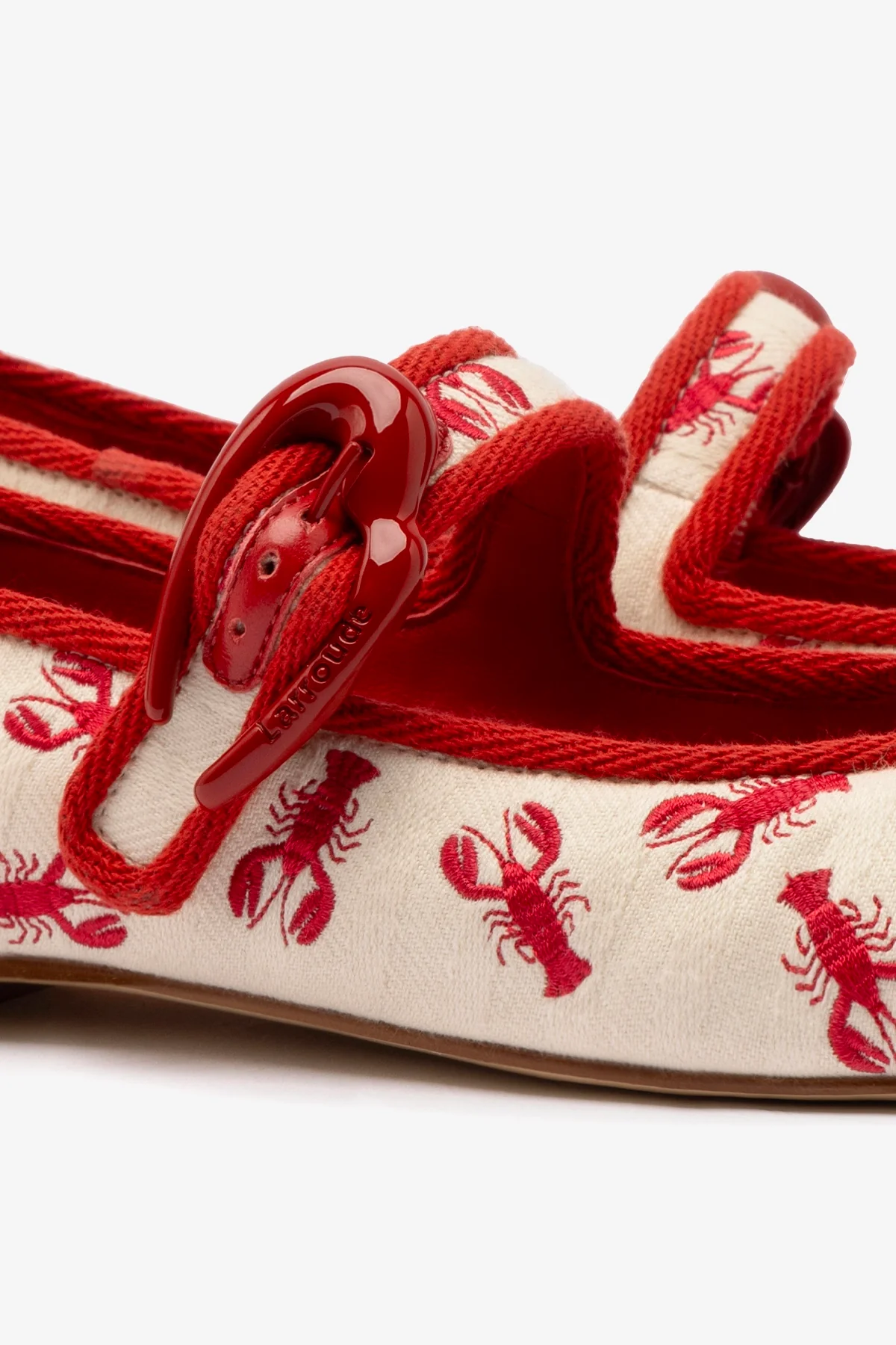 Verona Ballet Flat In White Striped Fabric and Lobster Embroidery - Image 4