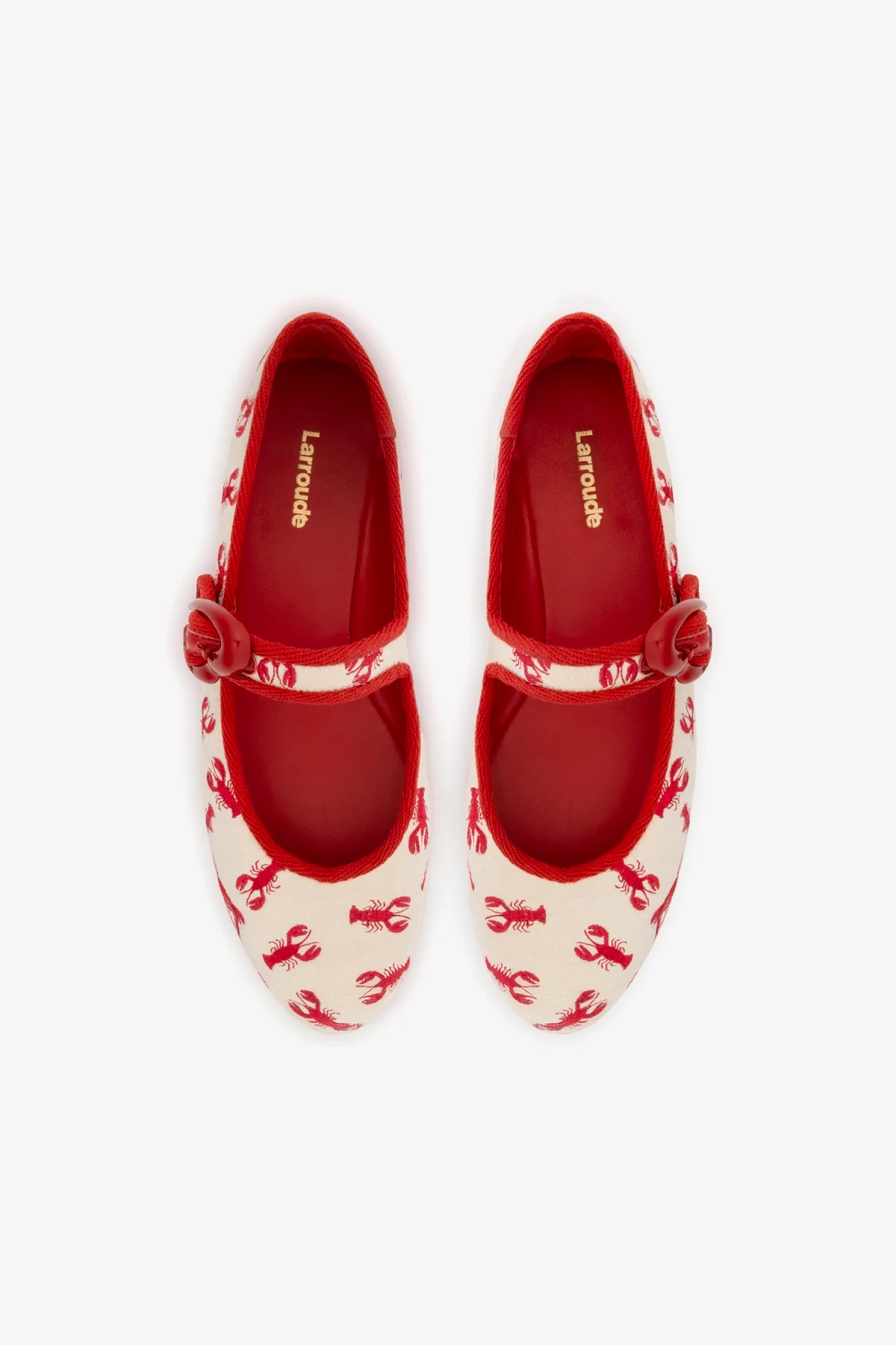 Verona Ballet Flat In White Striped Fabric and Lobster Embroidery - Image 7