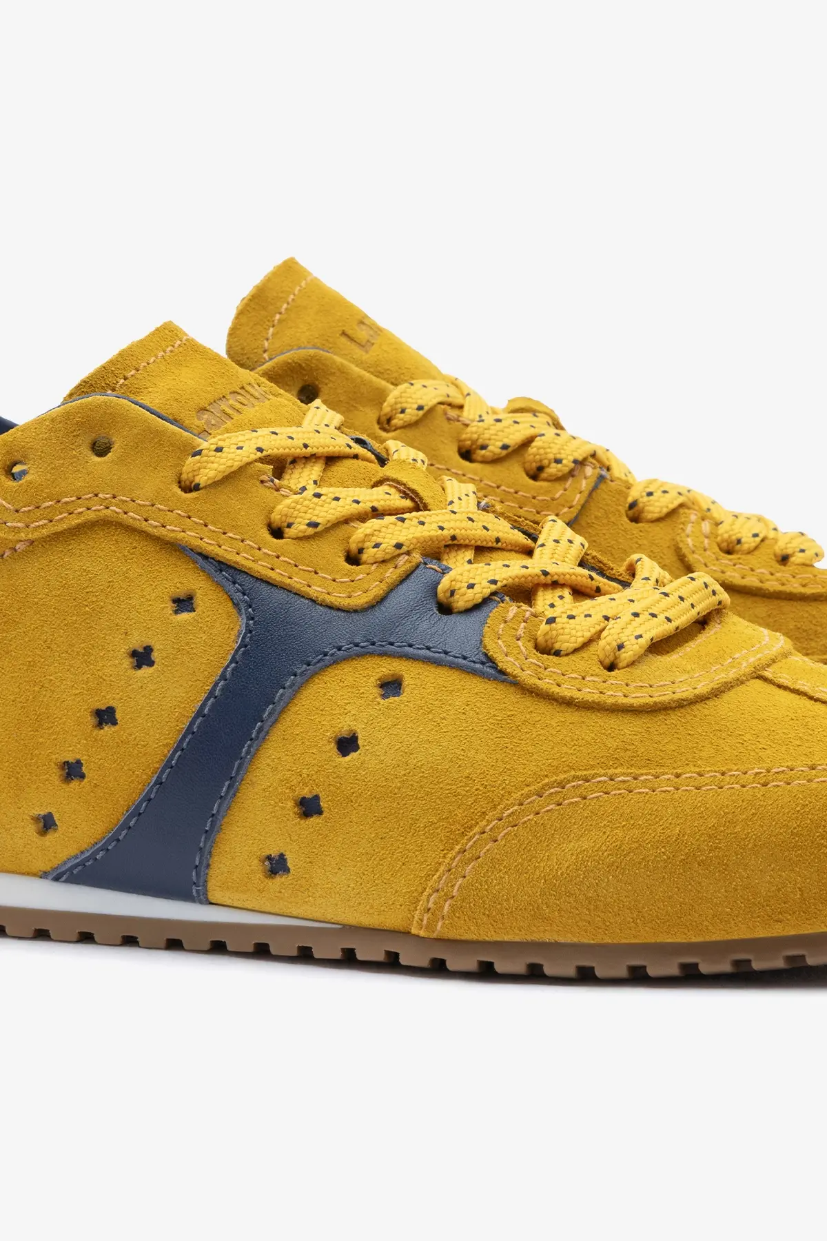 Stella Sneaker In Yellow Suede and Navy Leather - Image 4